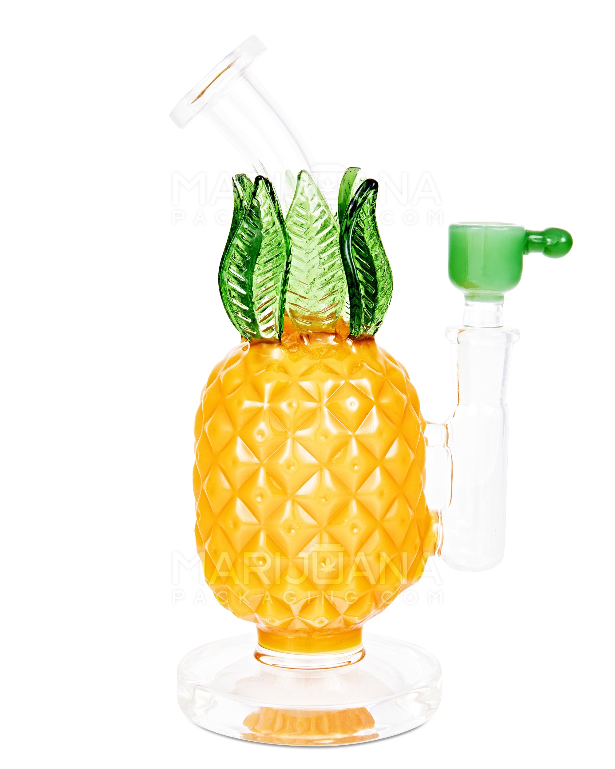 Bent Neck Pineapple Glass Water Pipe w/ Thick Base | 8in Tall - 14mm Bowl - Orange - 1