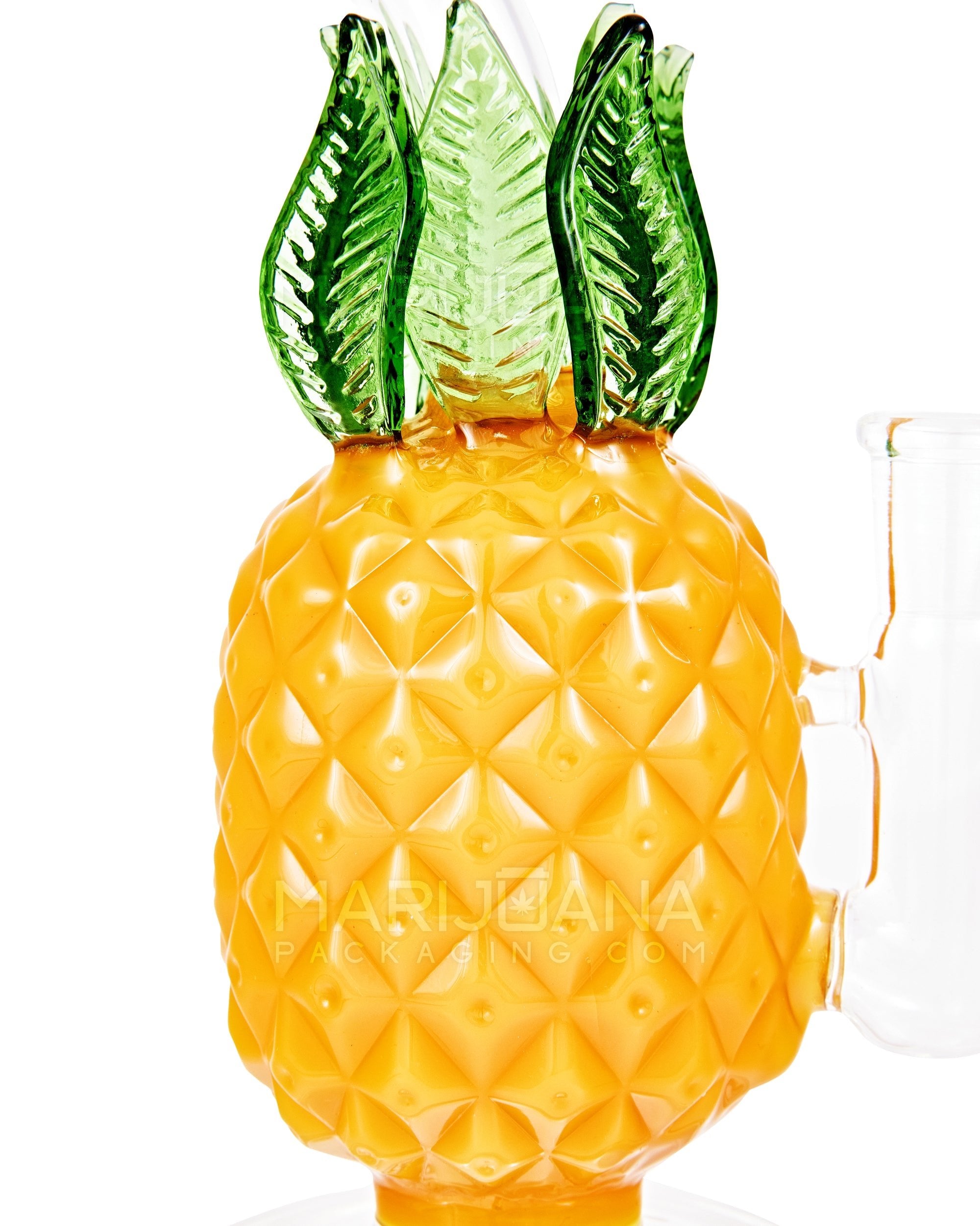 Bent Neck Pineapple Glass Water Pipe w/ Thick Base | 8in Tall - 14mm Bowl - Orange - 3