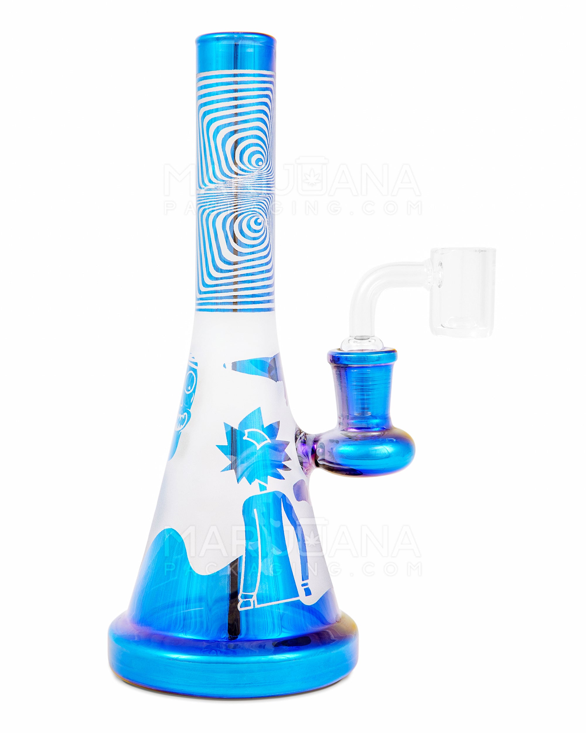 R&M Straight Neck Sandblasted Glass Beaker Dab Rig | 7.5in Tall - 14mm Banger - Blue - 1