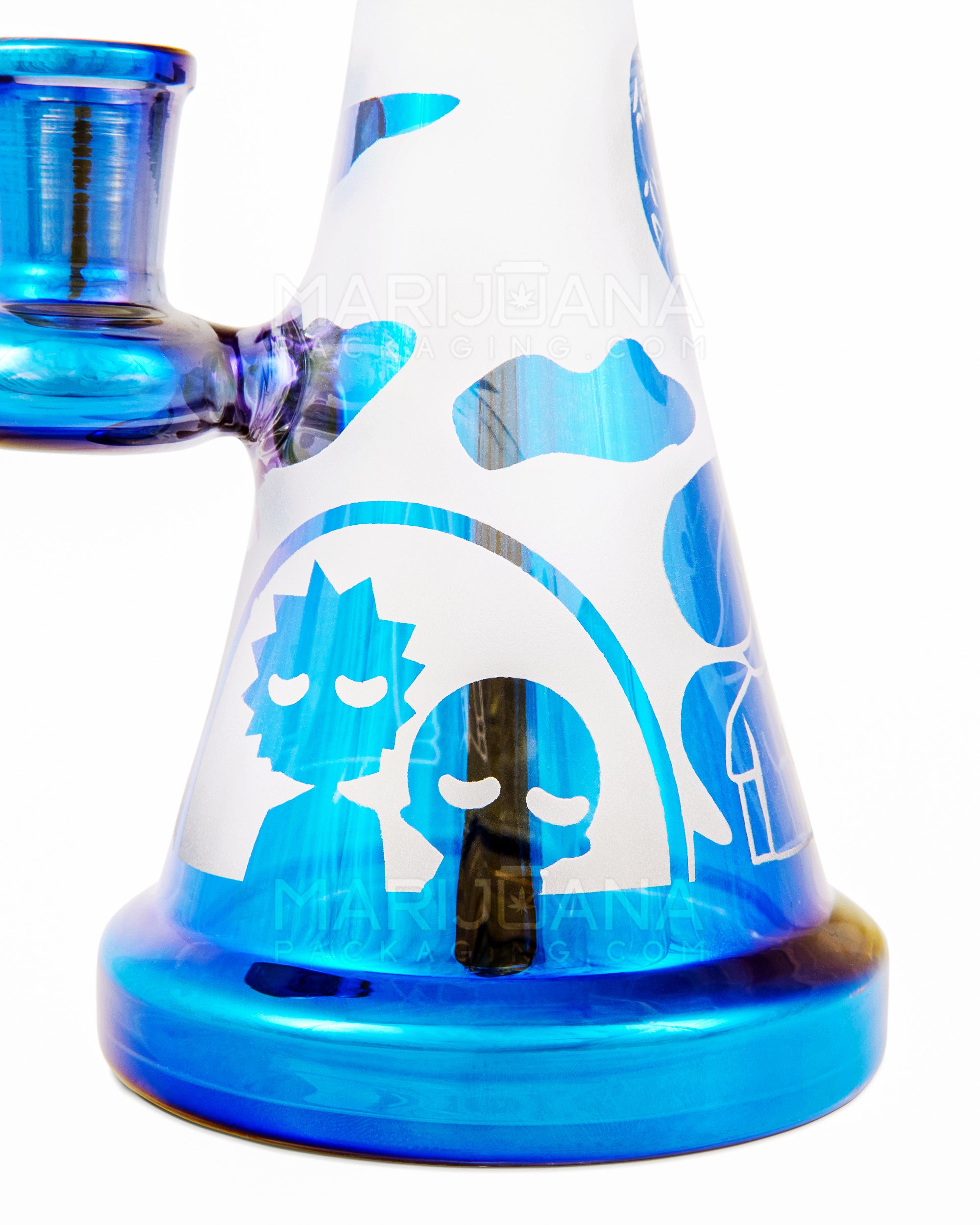 R&M Straight Neck Sandblasted Glass Beaker Dab Rig | 7.5in Tall - 14mm Banger - Blue - 4