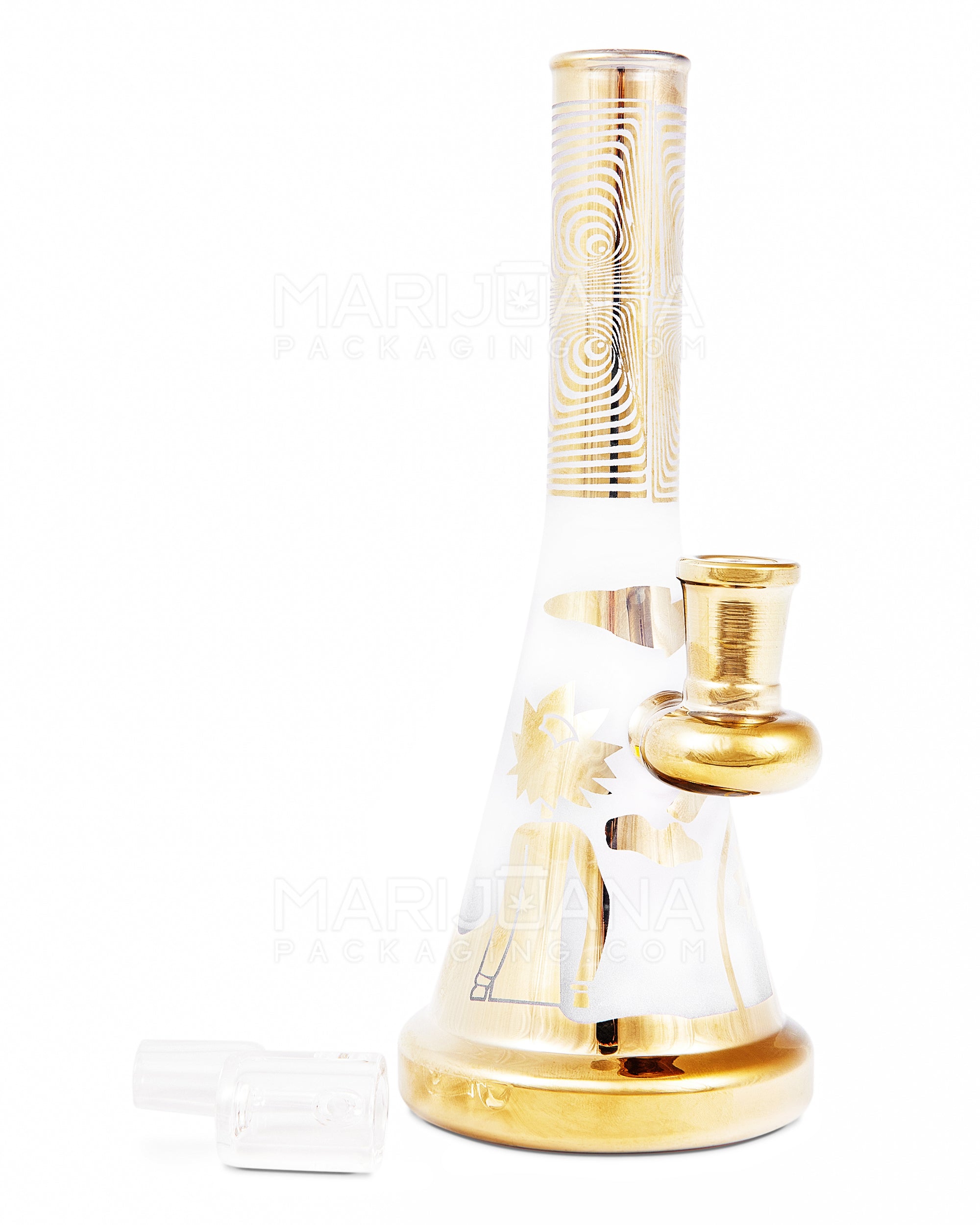 R&M Straight Neck Sandblasted Glass Beaker Dab Rig | 7.5in Tall - 14mm Banger - Gold - 2