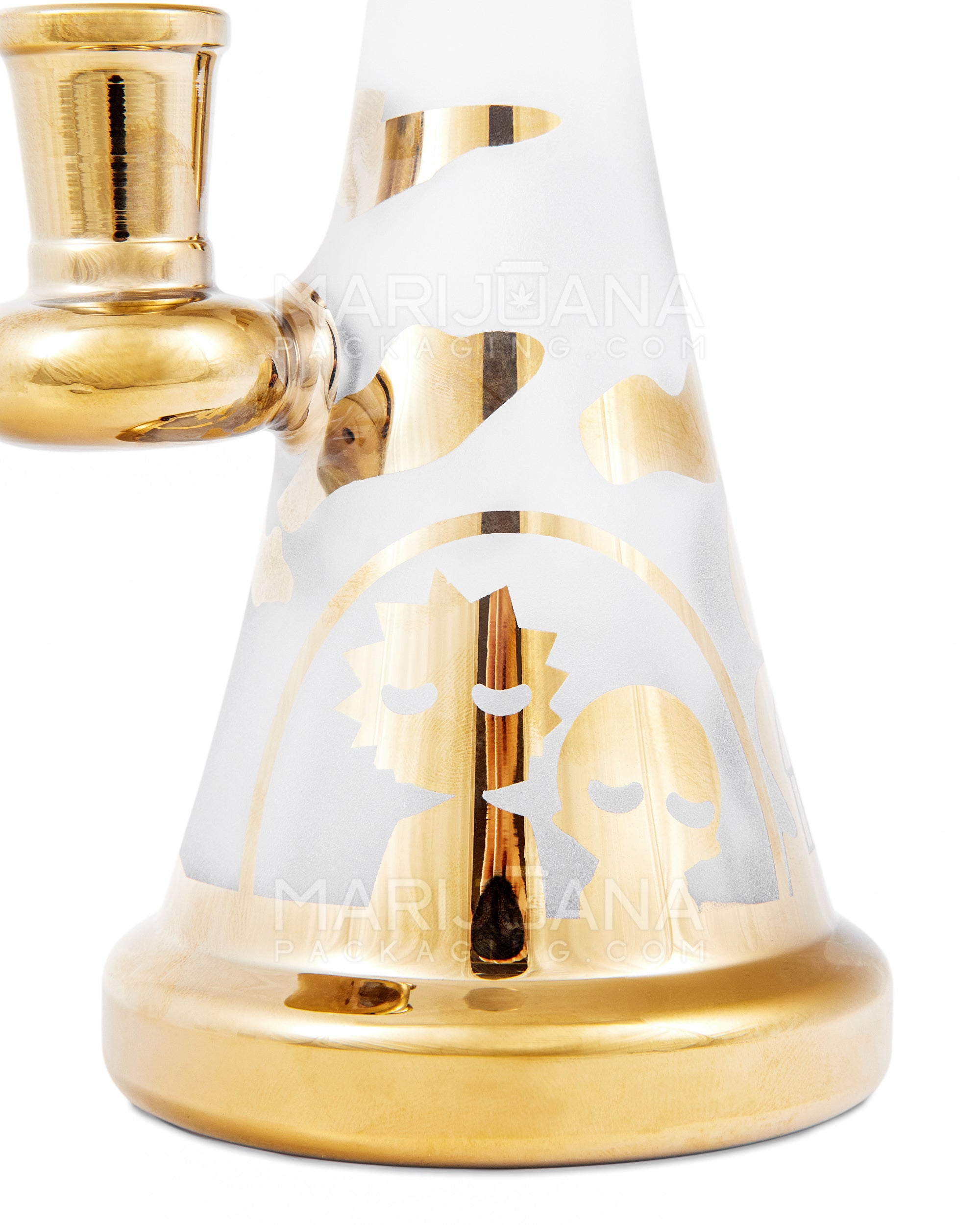 R&M Straight Neck Sandblasted Glass Beaker Dab Rig | 7.5in Tall - 14mm Banger - Gold - 4