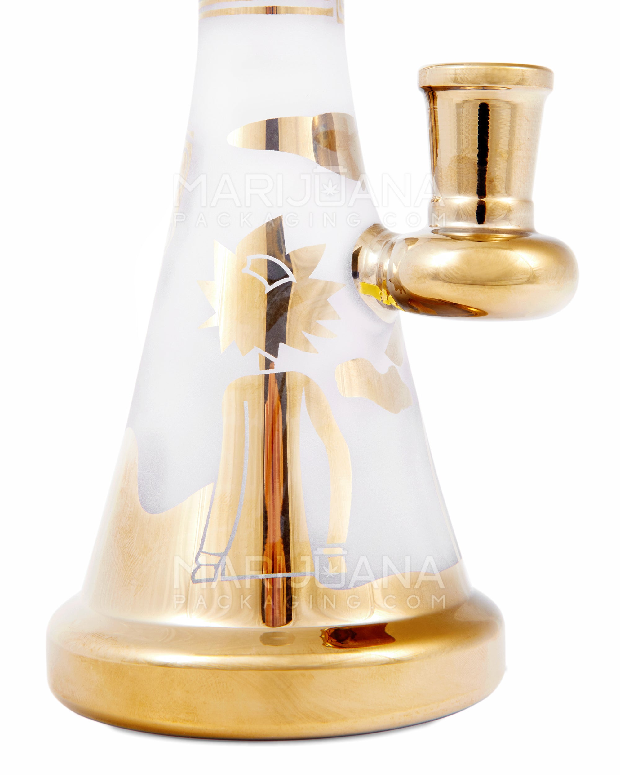 R&M Straight Neck Sandblasted Glass Beaker Dab Rig | 7.5in Tall - 14mm Banger - Gold - 5