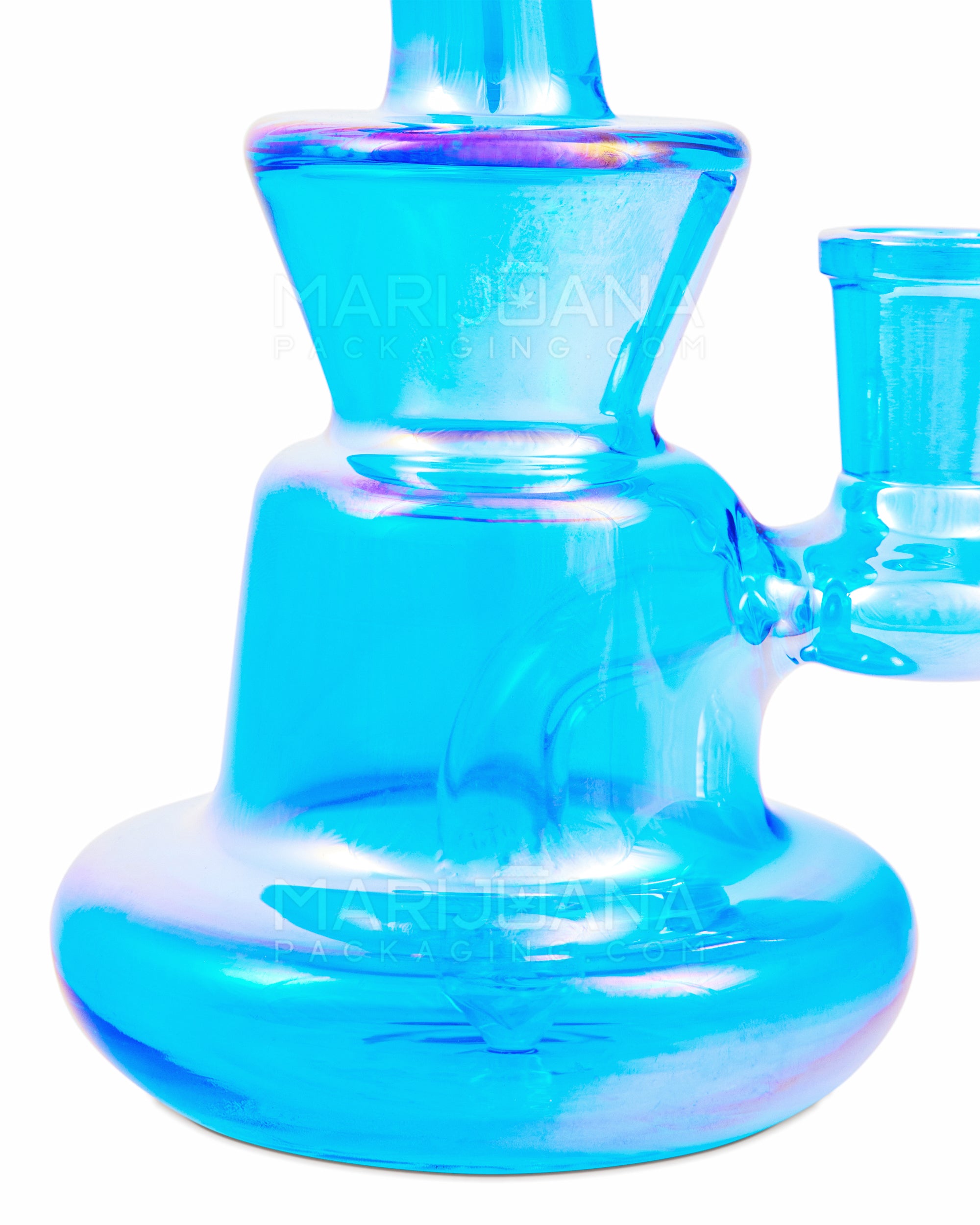 Bent Neck Iridescent Glass Dab Rig w/ Wide Base | 6in Tall - 14mm Banger - Blue - 3