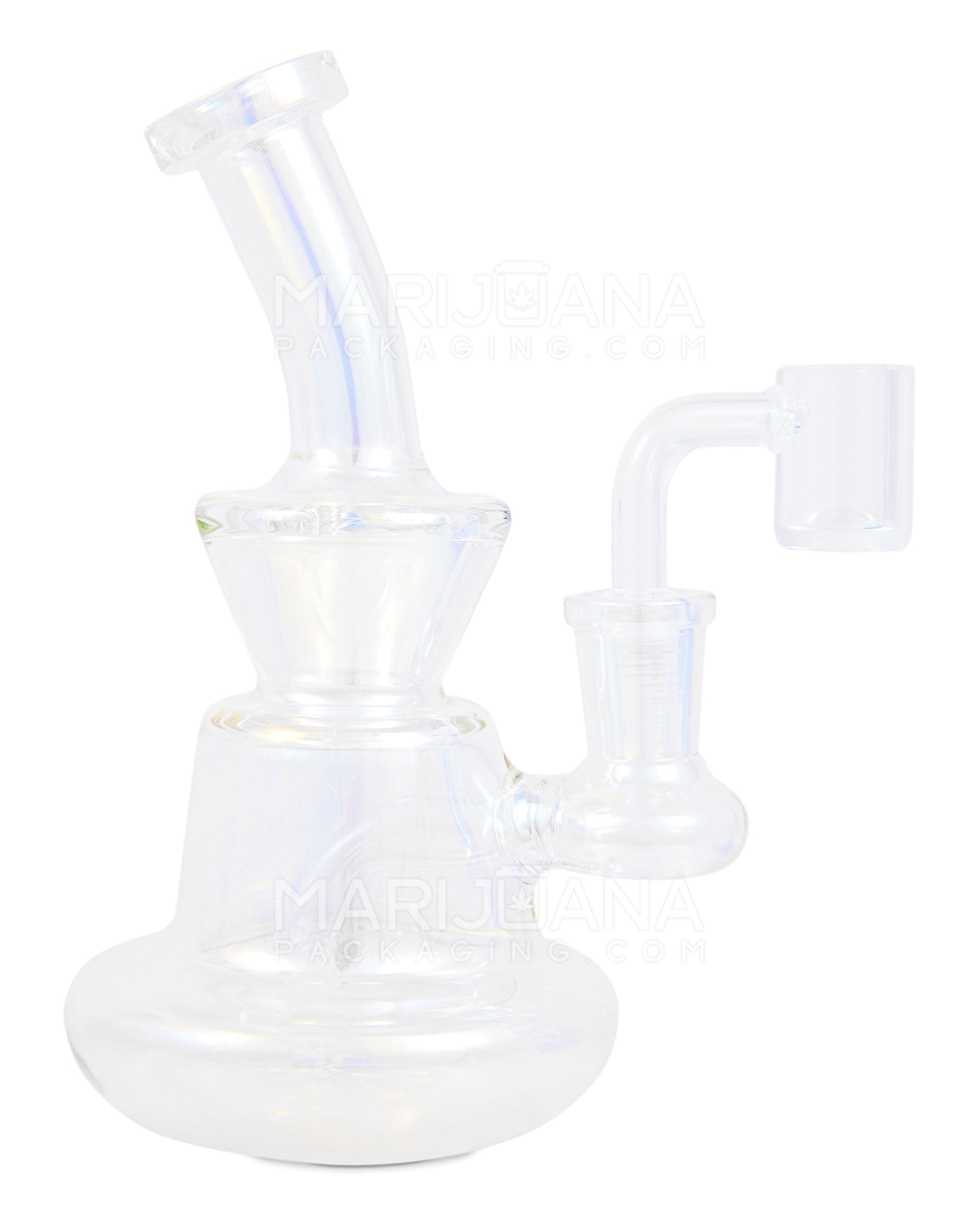 Bent Neck Iridescent Glass Dab Rig w/ Wide Base | 6in Tall - 14mm Banger - Clear - 1