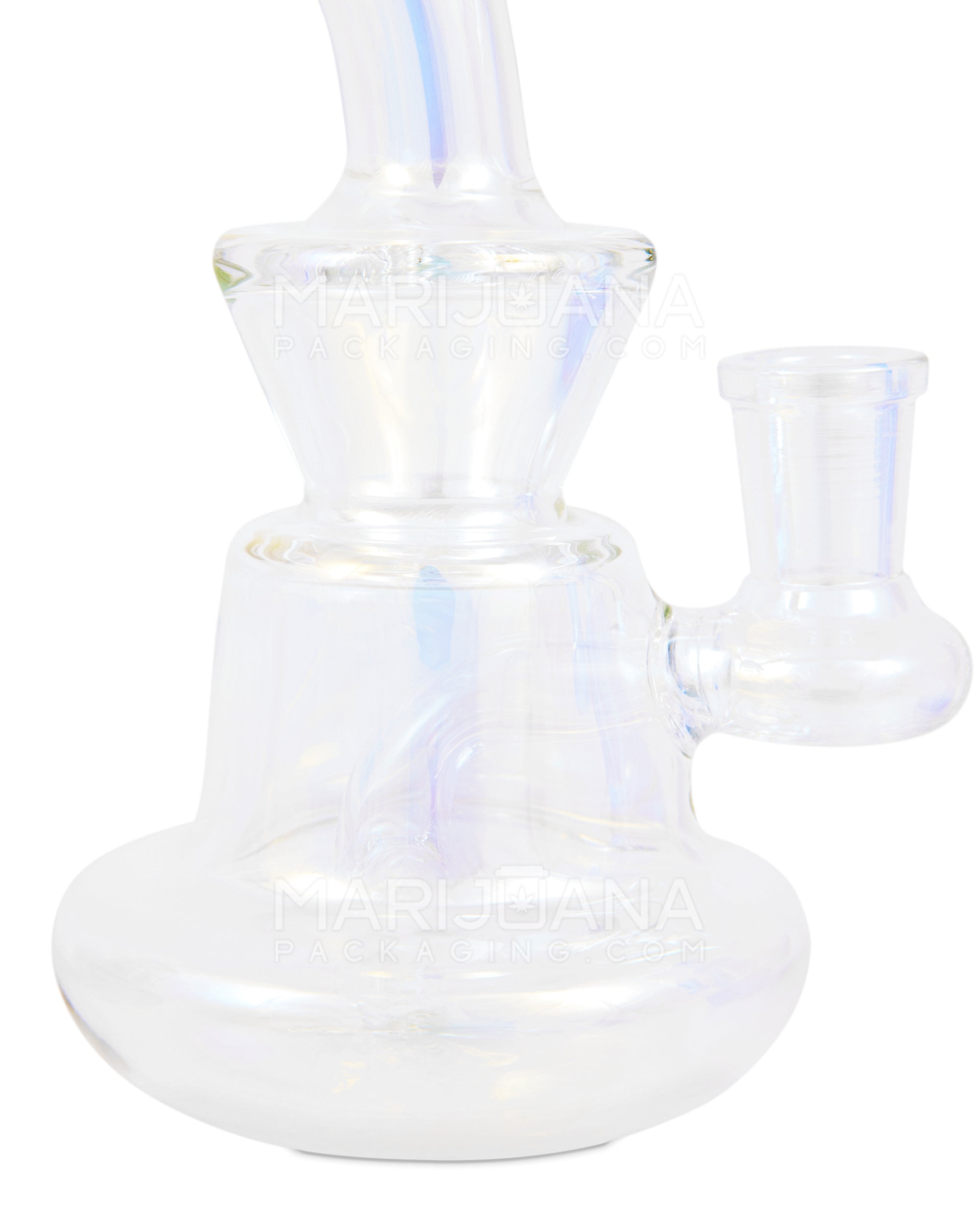 Bent Neck Iridescent Glass Dab Rig w/ Wide Base | 6in Tall - 14mm Banger - Clear - 3
