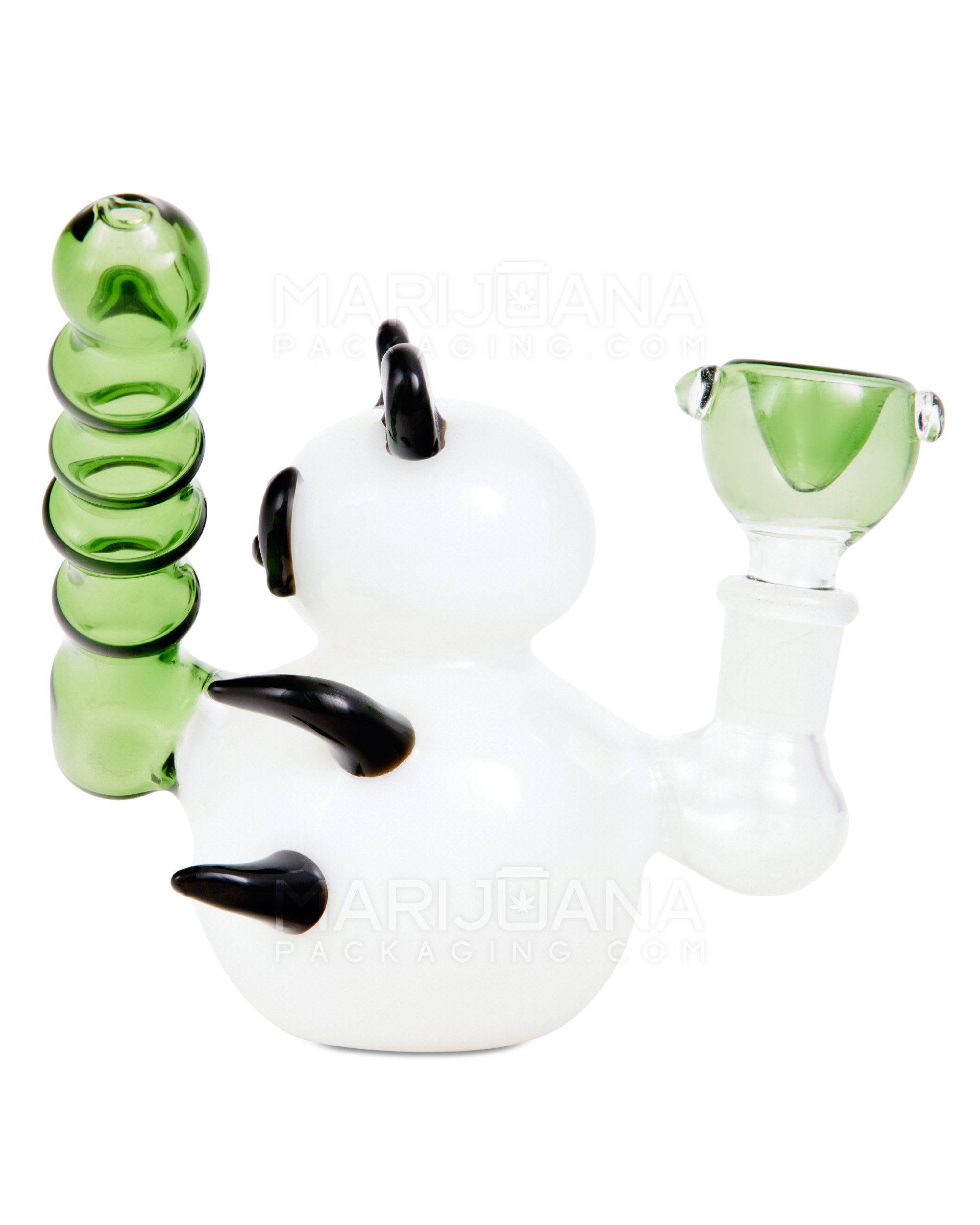 Heady | Sidecar Bamboo Neck Painted Glass Panda Water Pipe | 4in Tall - 14mm Bowl - White - 4
