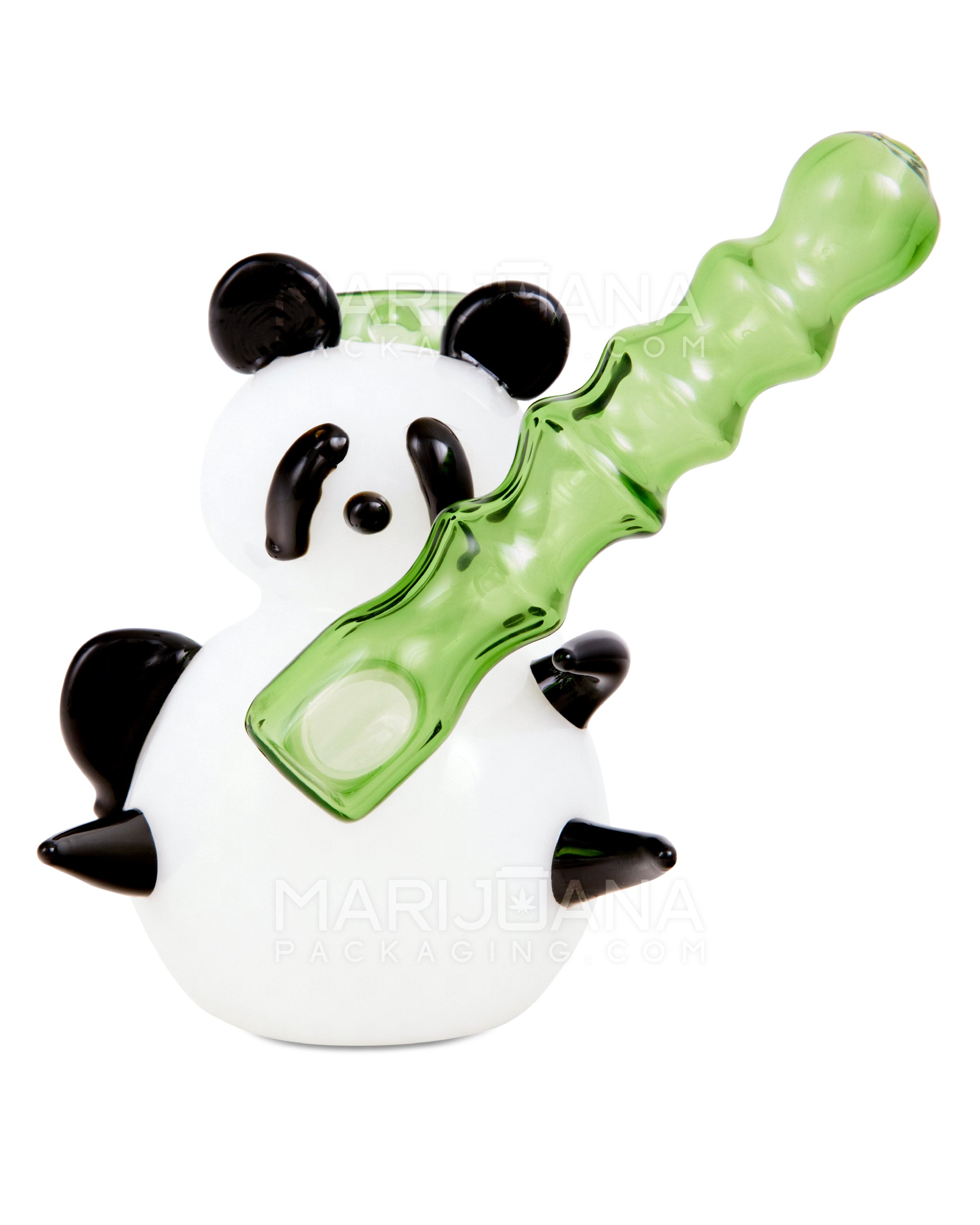 Heady | Sidecar Bamboo Neck Painted Glass Panda Water Pipe | 4in Tall - 14mm Bowl - White - 1