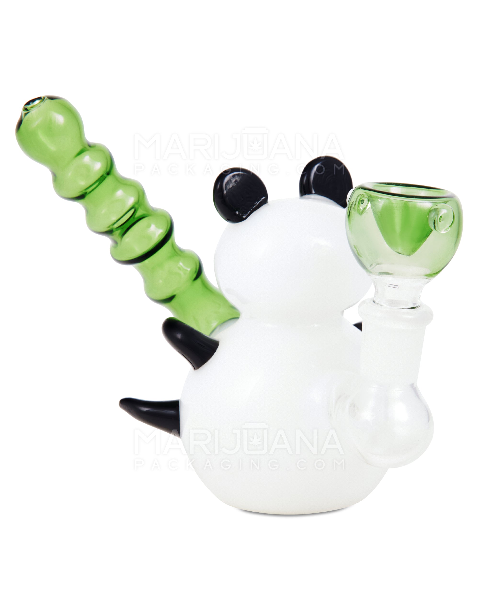 Heady | Sidecar Bamboo Neck Painted Glass Panda Water Pipe | 4in Tall - 14mm Bowl - White - 5