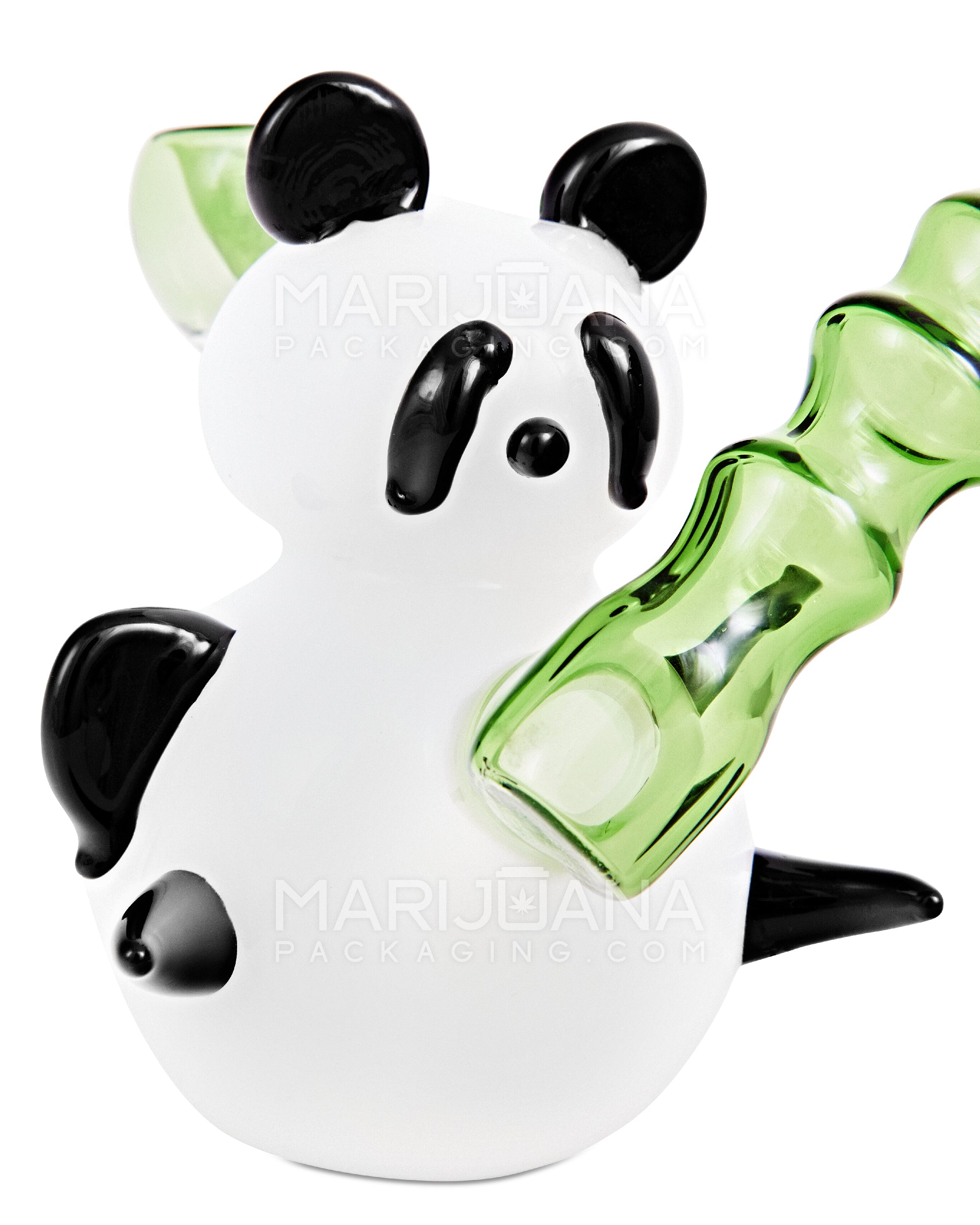 Heady | Sidecar Bamboo Neck Painted Glass Panda Water Pipe | 4in Tall - 14mm Bowl - White - 7