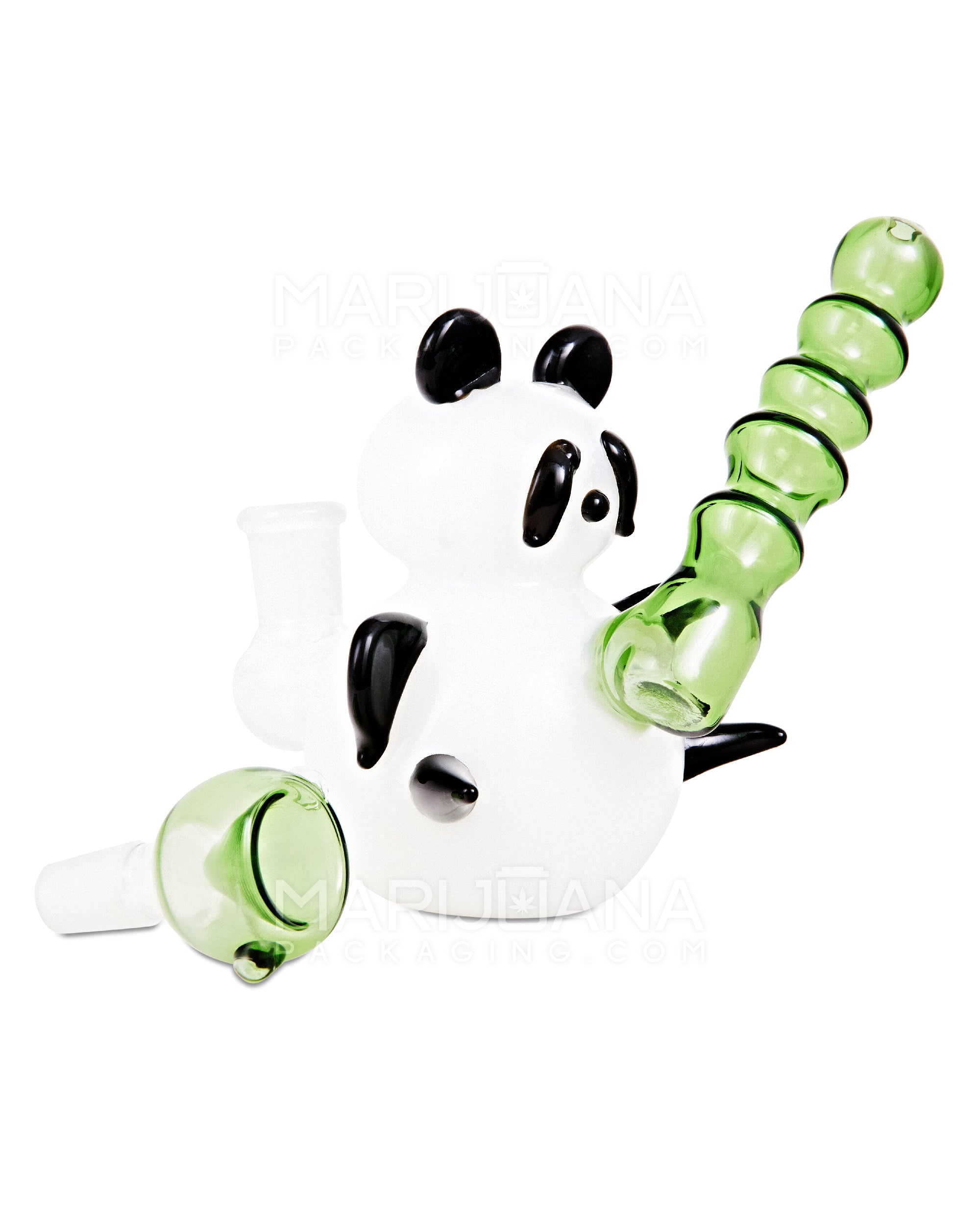 Heady | Sidecar Bamboo Neck Painted Glass Panda Water Pipe | 4in Tall - 14mm Bowl - White - 2