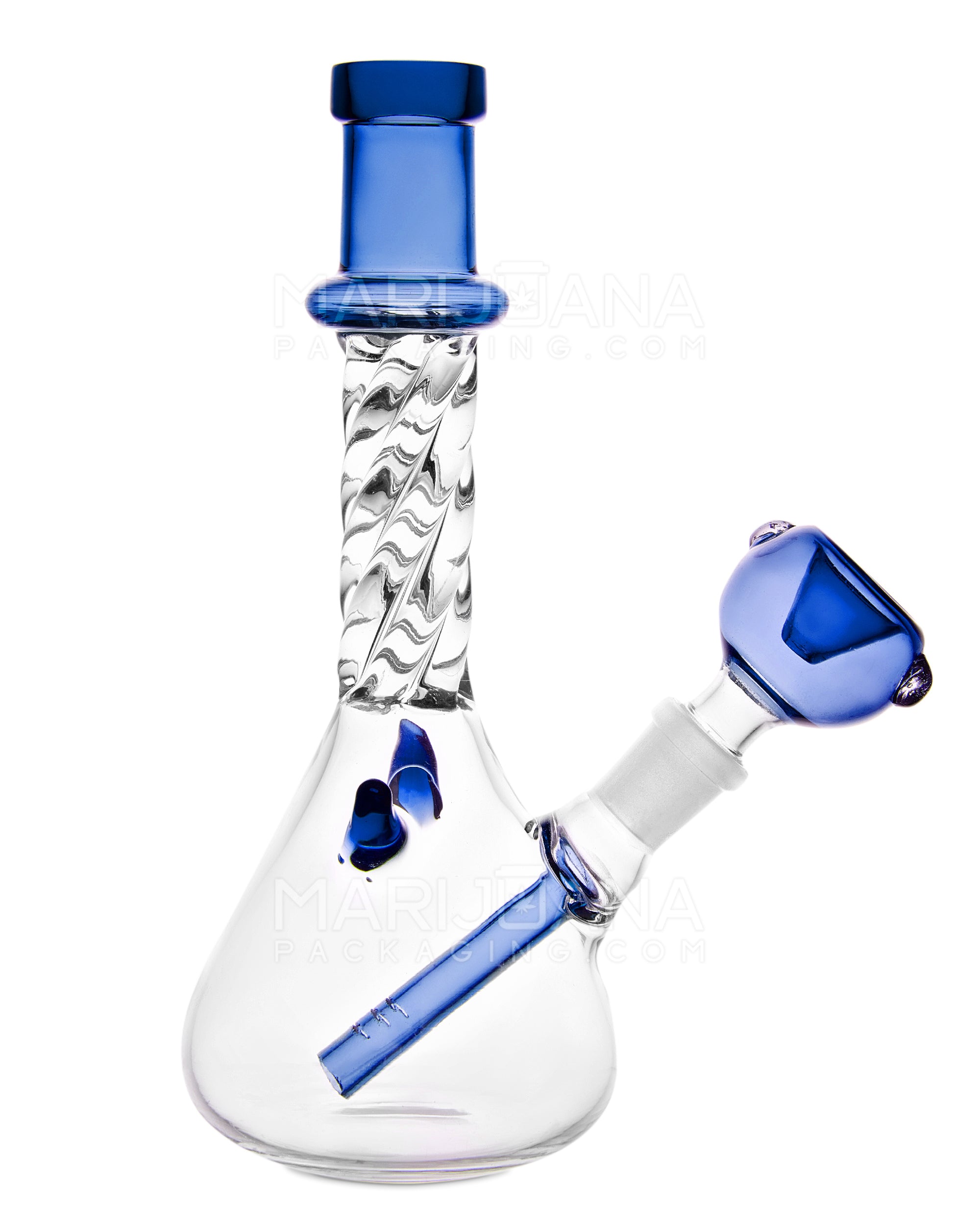 Spiral Neck Glass Beaker Water Pipe w/ Horns | 7in Tall - 14mm Bowl - Blue