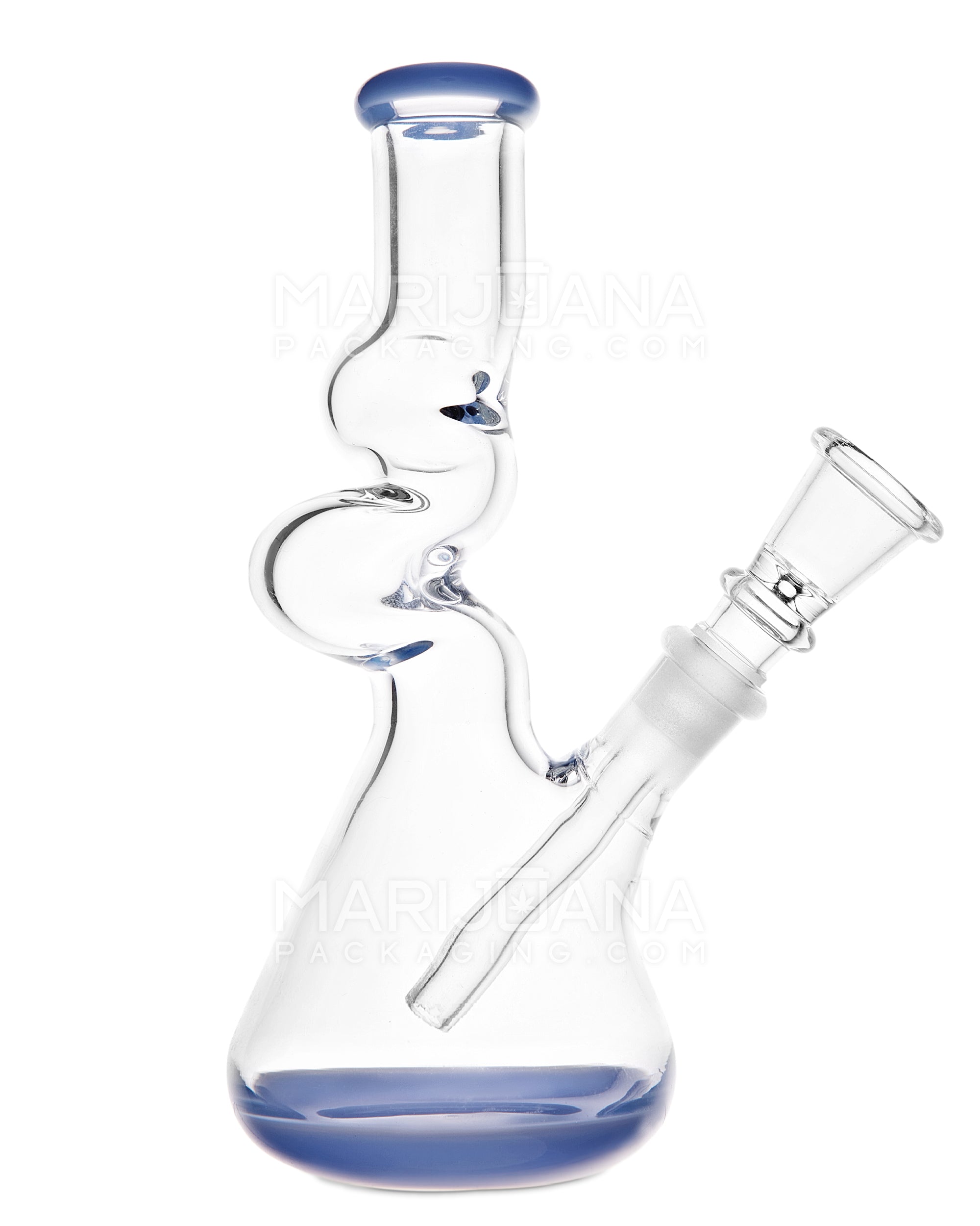 Z-Neck Glass Beaker Water Pipe | 7in Tall - 14mm Bowl - Blue - 1