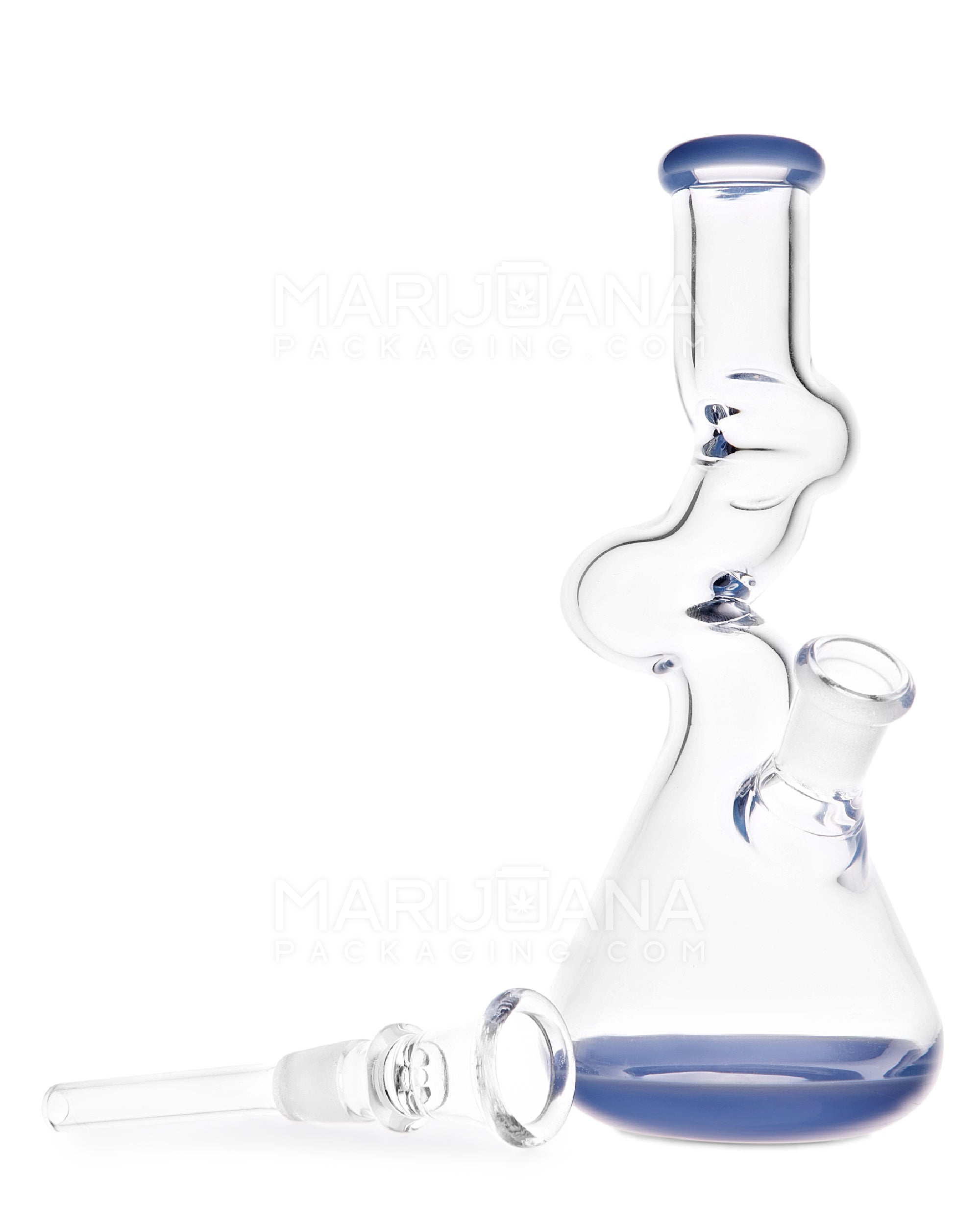 Z-Neck Glass Beaker Water Pipe | 7in Tall - 14mm Bowl - Blue - 2