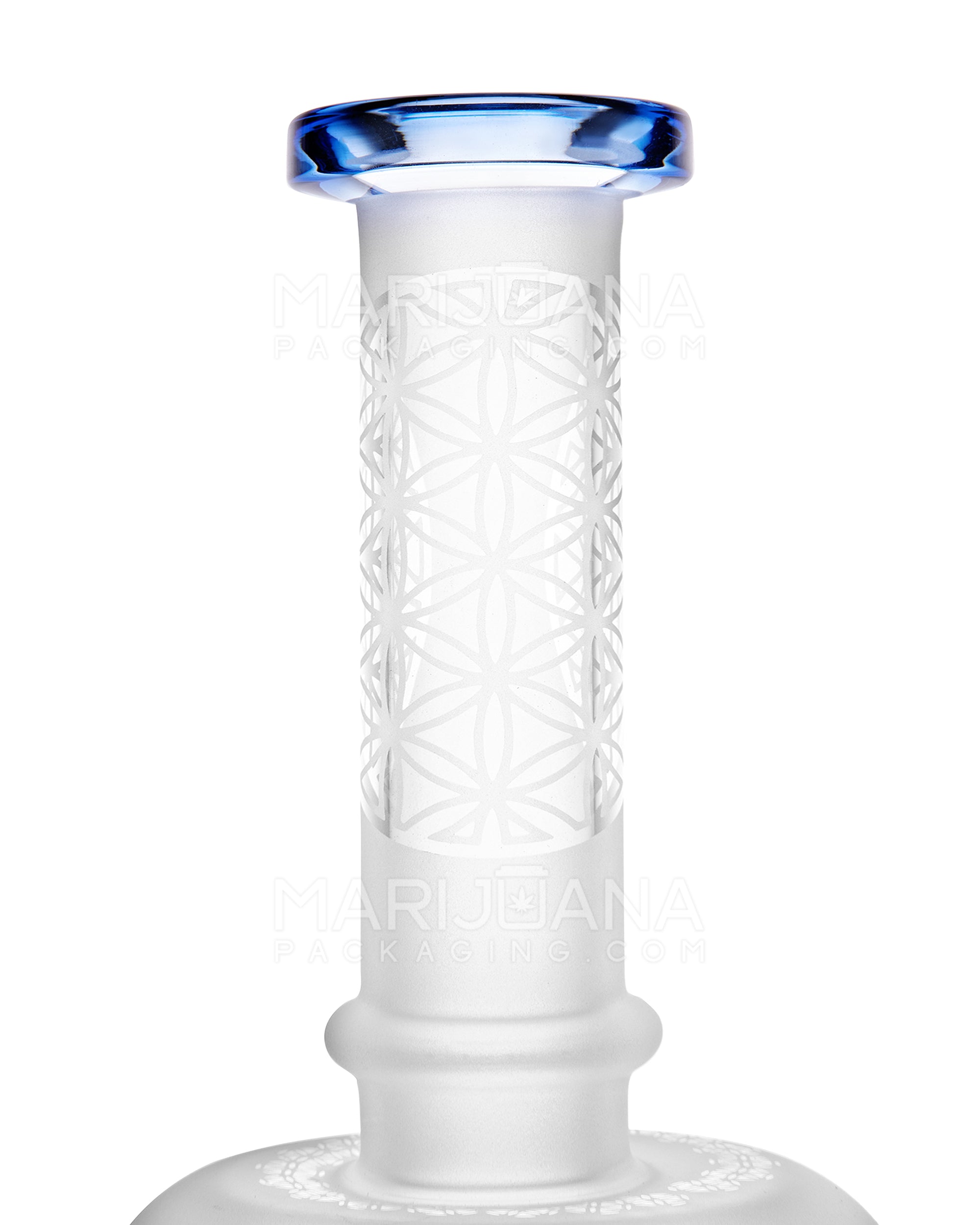 USA Glass | Straight Neck Matrix Perc Sandblasted Glass Water Pipe w/ Implosion Marbles | 11in Tall - 14mm Bowl - Blue - 4