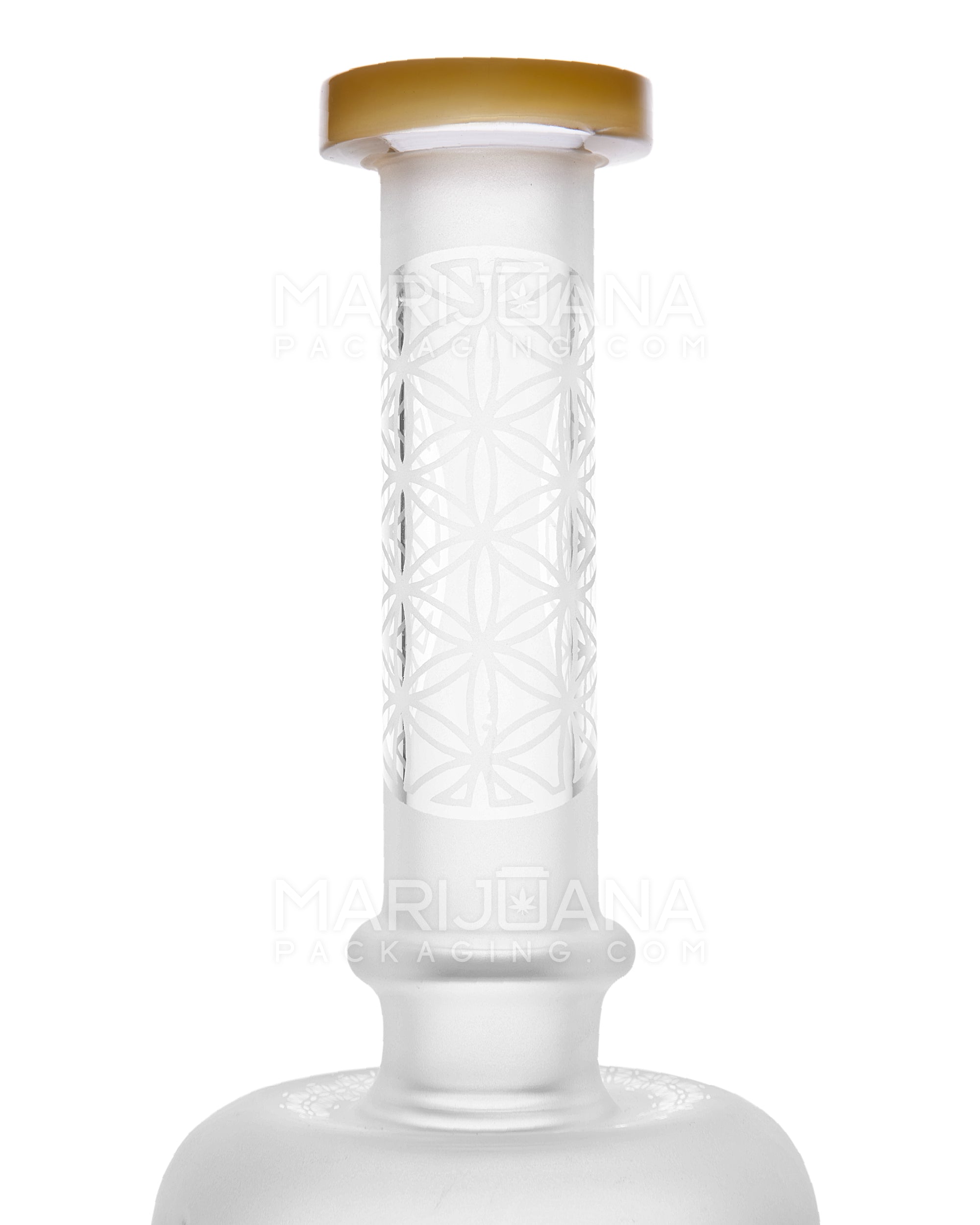 USA Glass | Straight Neck Matrix Perc Sandblasted Glass Water Pipe w/ Implosion Marbles | 11in Tall - 14mm Bowl - Yellow - 4