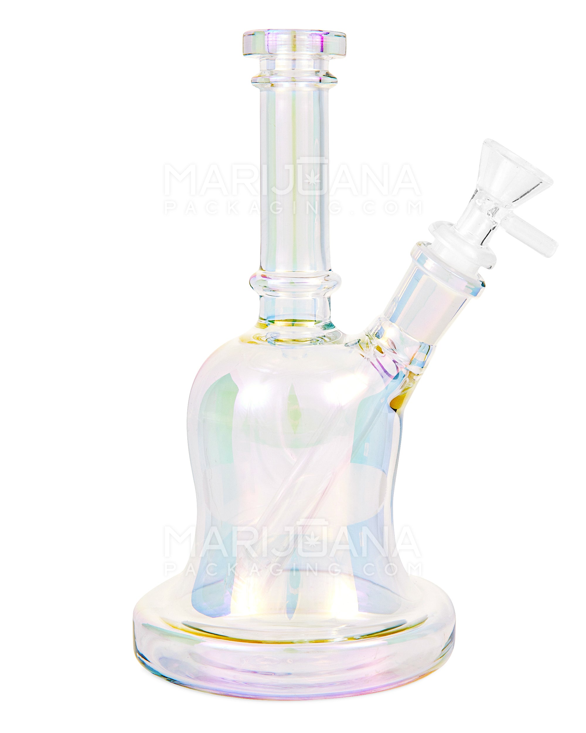 USA Glass | Straight Neck Iridescent Fumed Glass Bell Water Pipe | 8in Tall - 14mm Bowl - Blue - 1