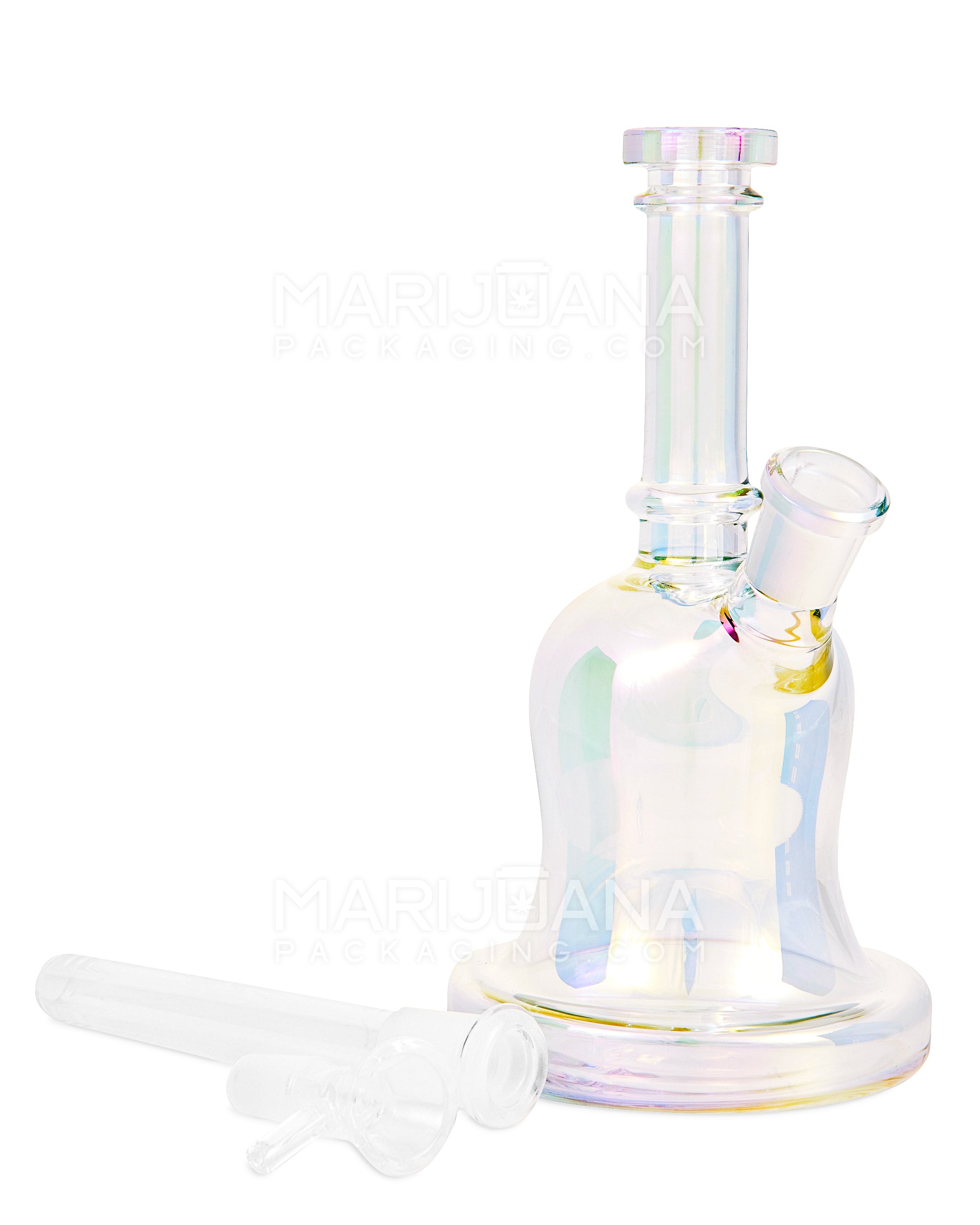 USA Glass | Straight Neck Iridescent Fumed Glass Bell Water Pipe | 8in Tall - 14mm Bowl - Blue - 2