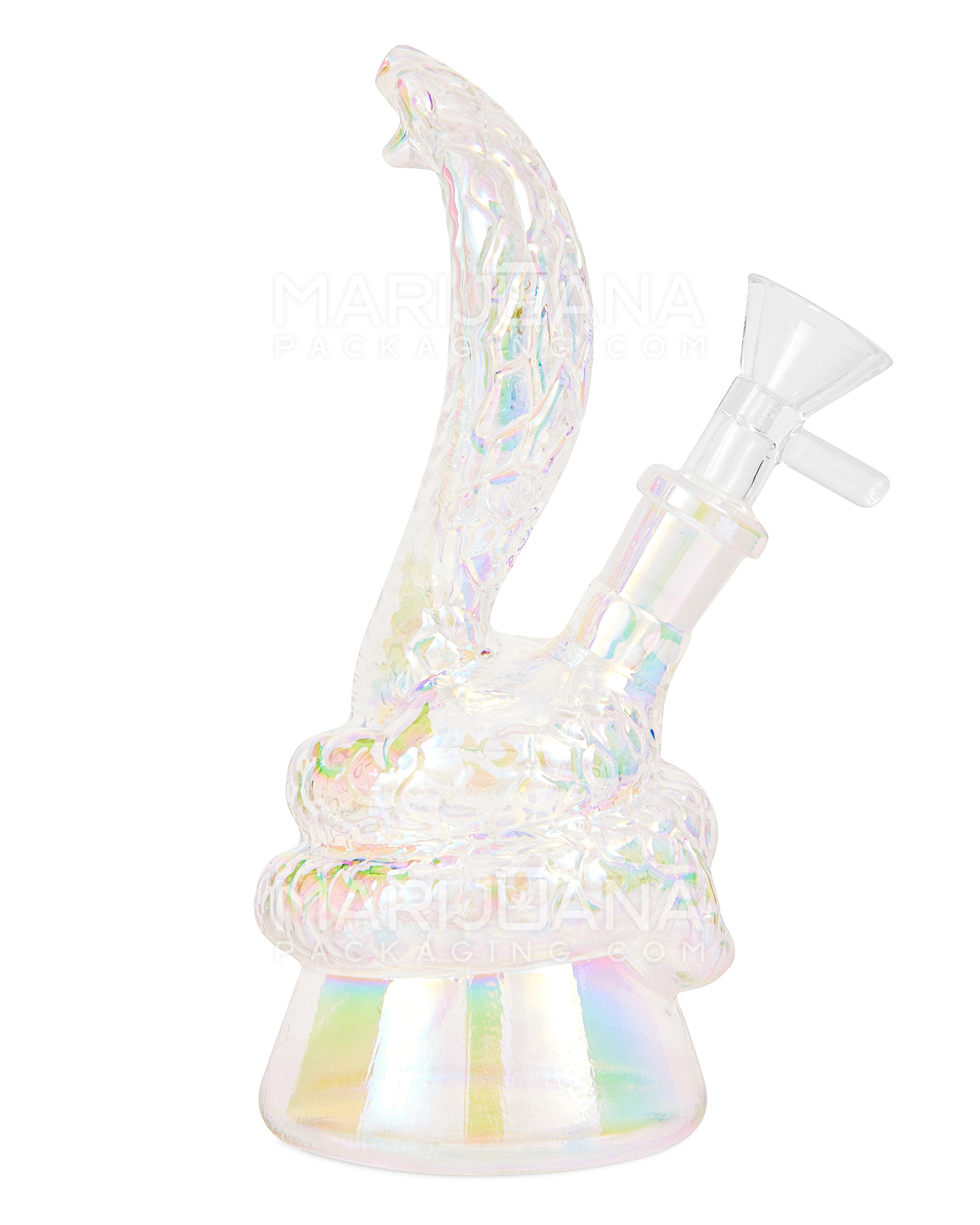 USA Glass | Iridescent Coiled Cobra Glass Water Pipe | 6.5in Tall - 14mm Bowl - Rainbow - 1