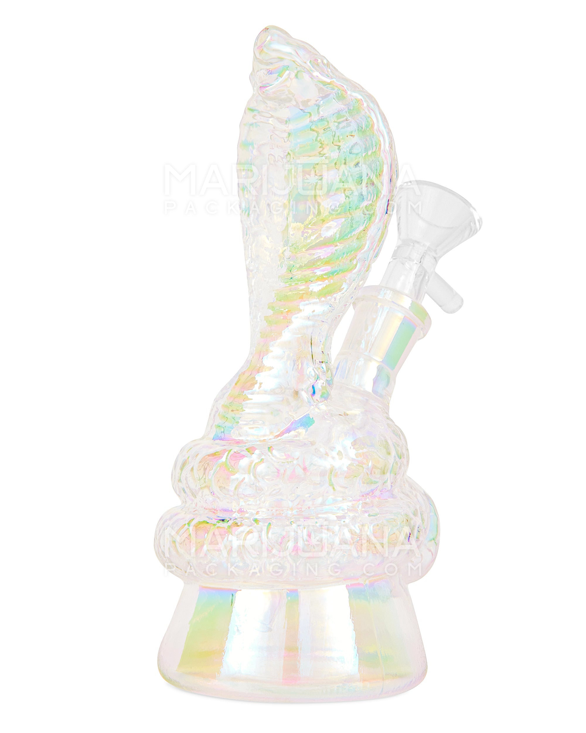 USA Glass | Iridescent Coiled Cobra Glass Water Pipe | 6.5in Tall - 14mm Bowl - Rainbow - 3