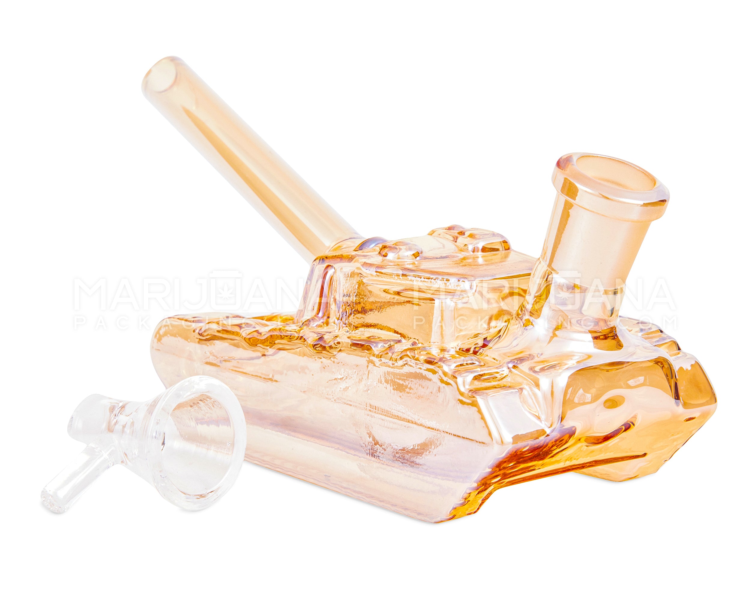 USA Glass | Iridescent Military Tank Glass Water Pipe | 6in Long - 14mm Bowl - Amber - 3