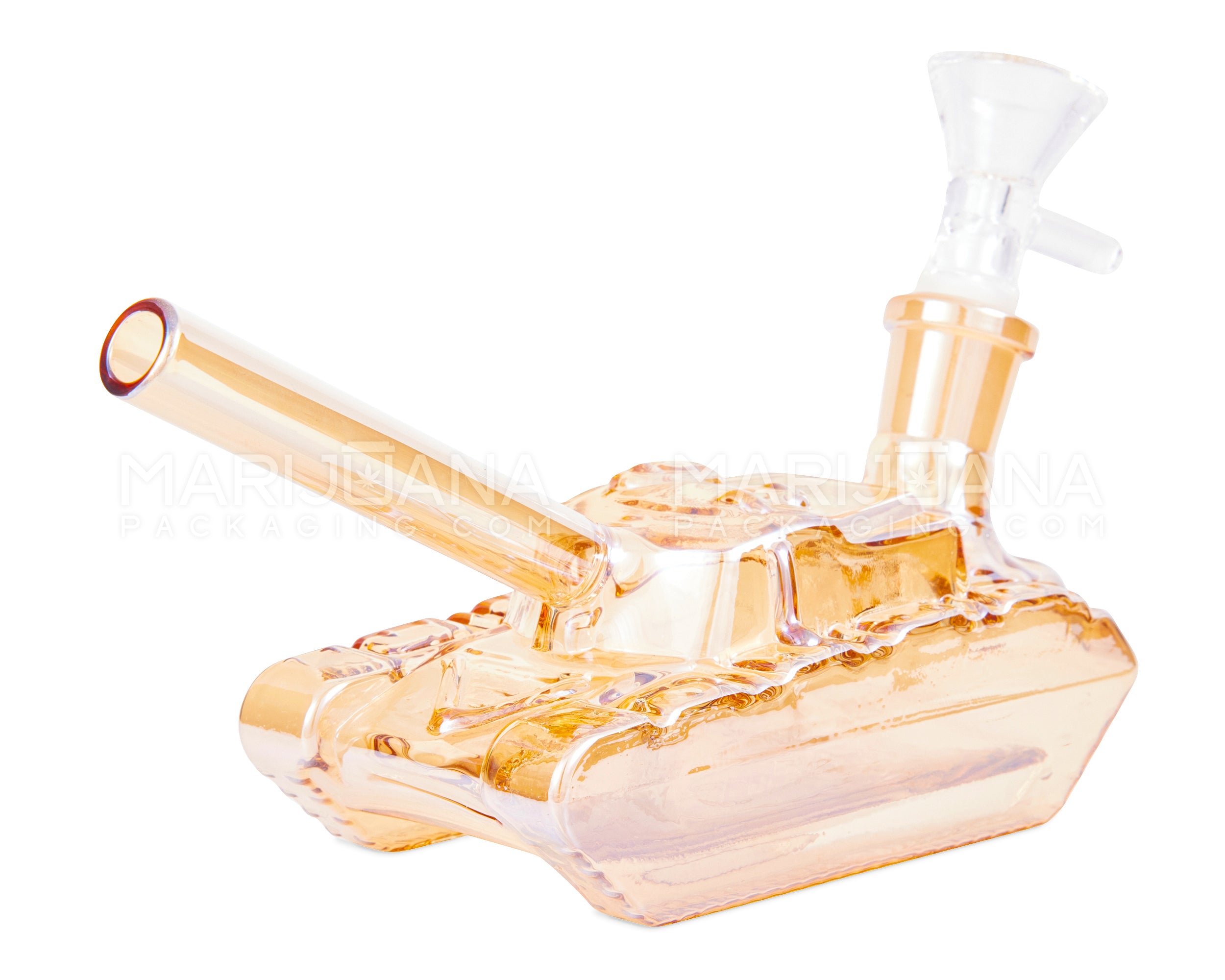 USA Glass | Iridescent Military Tank Glass Water Pipe | 6in Long - 14mm Bowl - Amber - 2