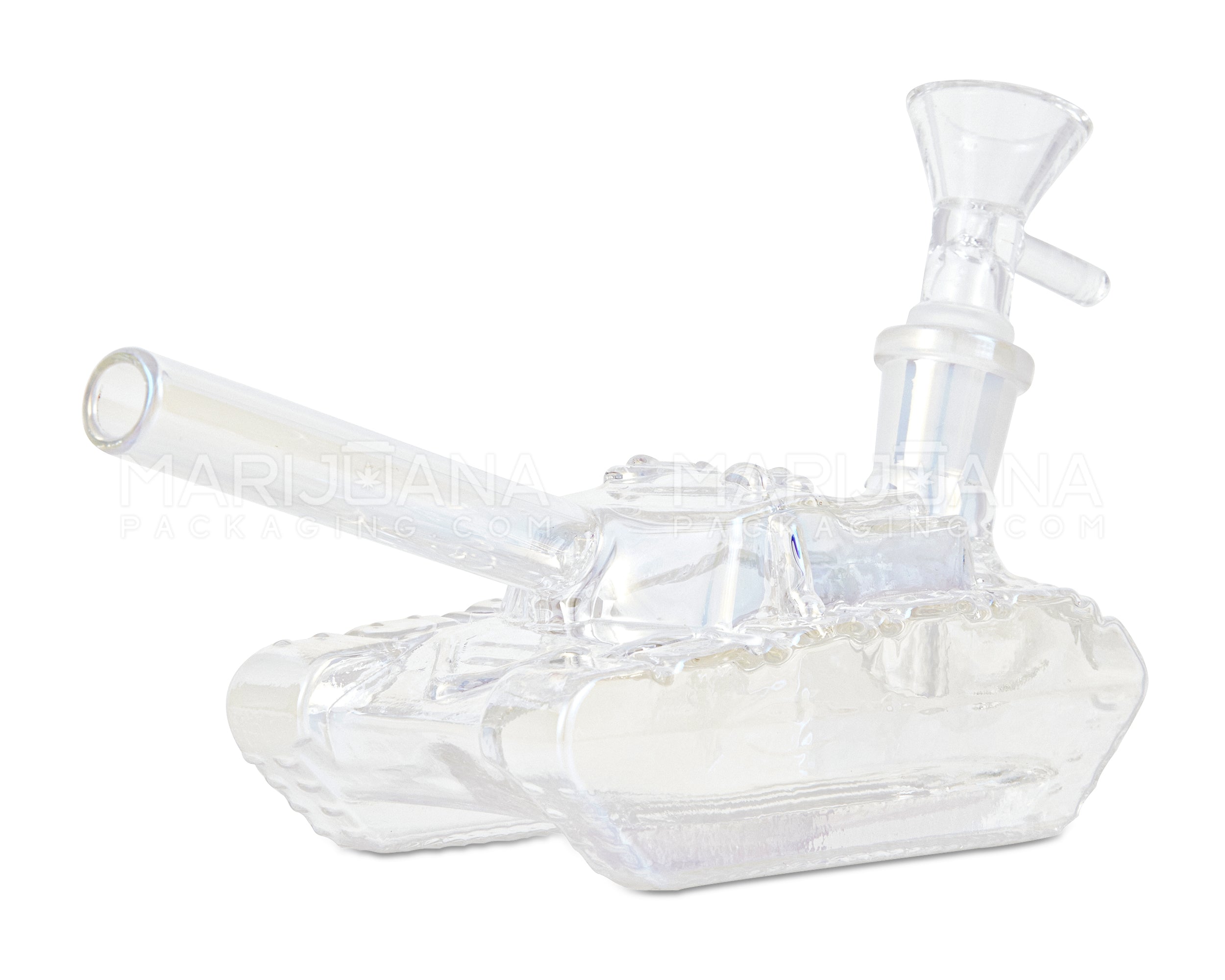 USA Glass | Iridescent Military Tank Glass Water Pipe | 6in Long - 14mm Bowl - Clear - 3