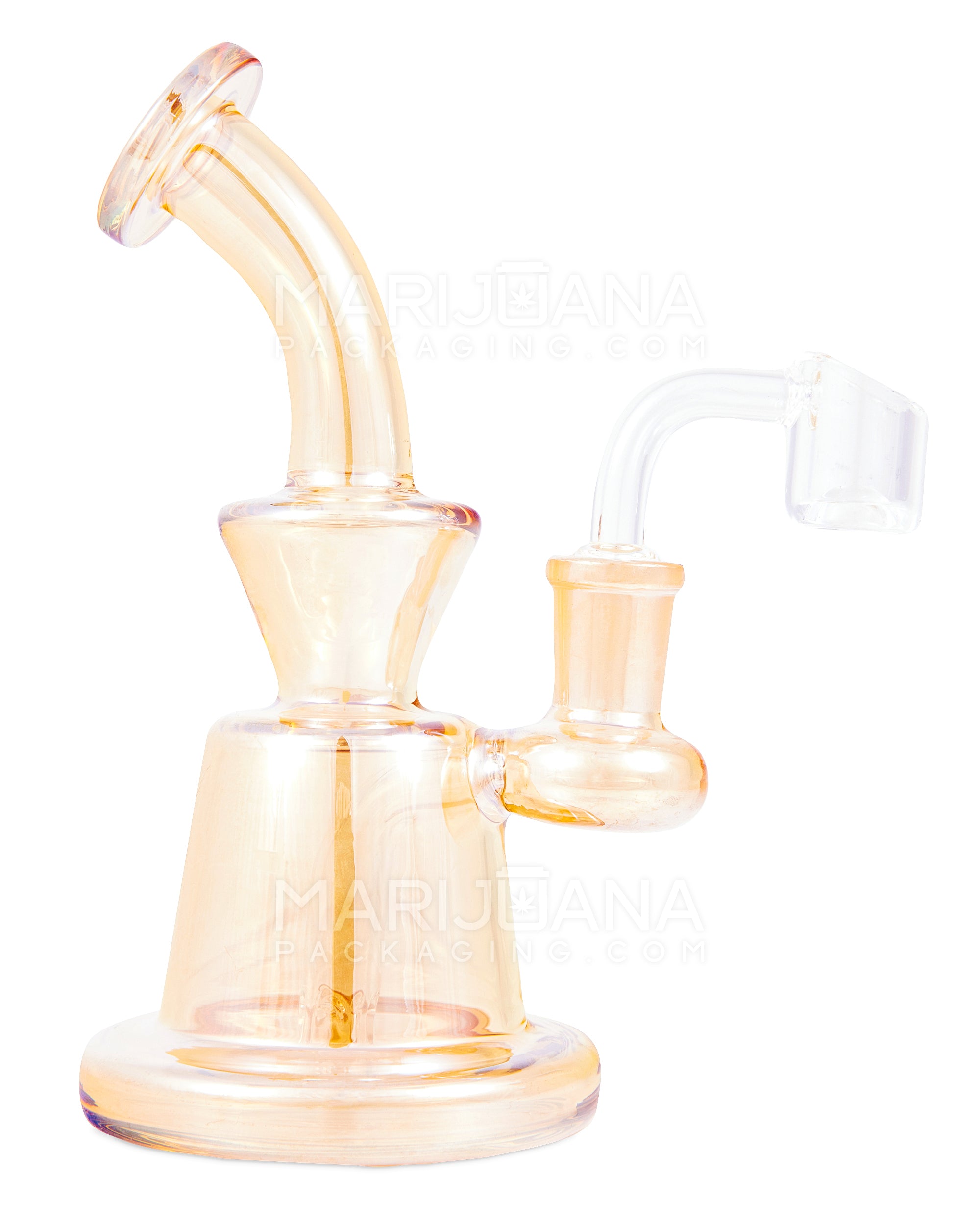 Bent Neck Iridescent Glass Dab Rig | 6in Tall - 14mm Banger - Amber - 1