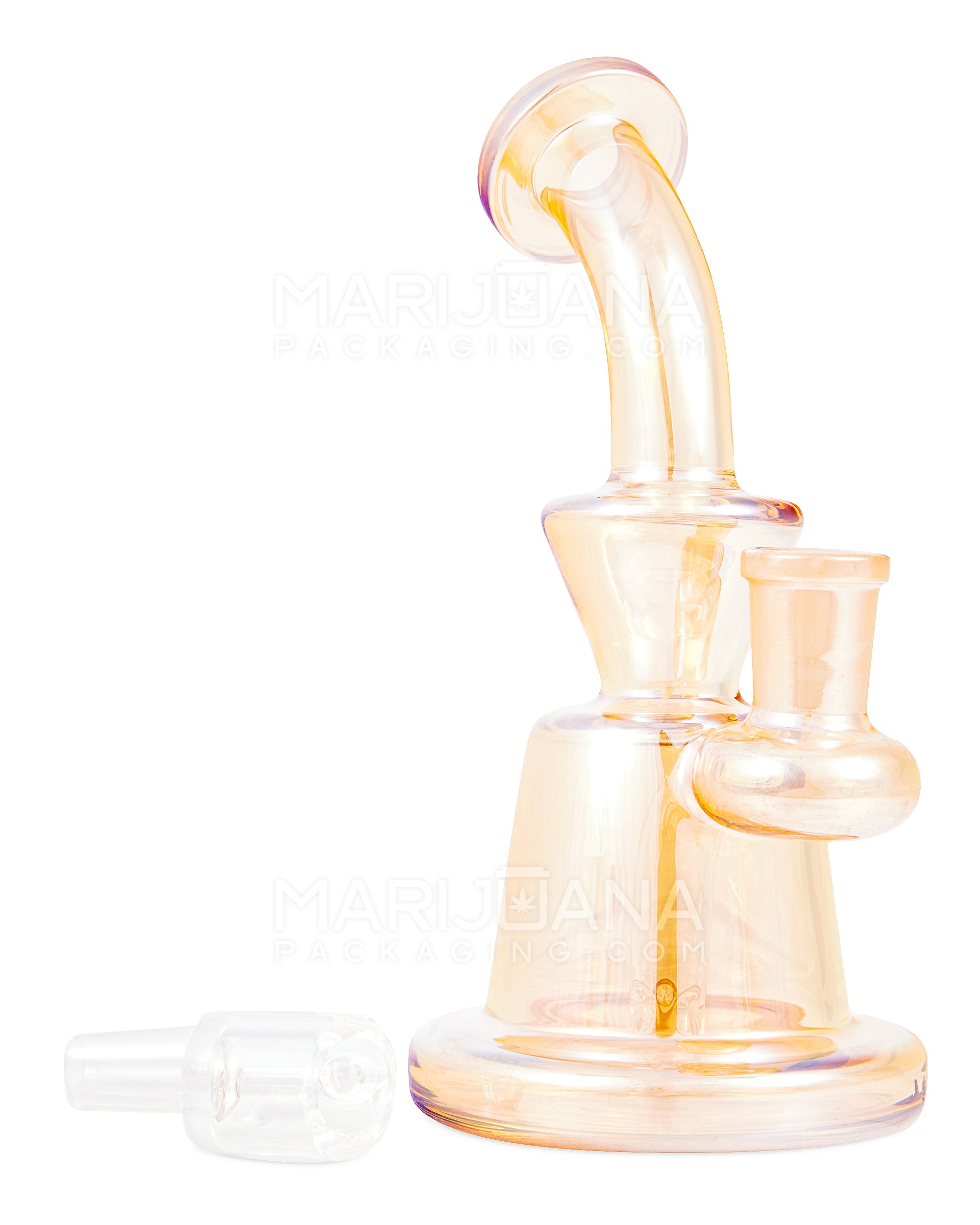 Bent Neck Iridescent Glass Dab Rig | 6in Tall - 14mm Banger - Amber - 2