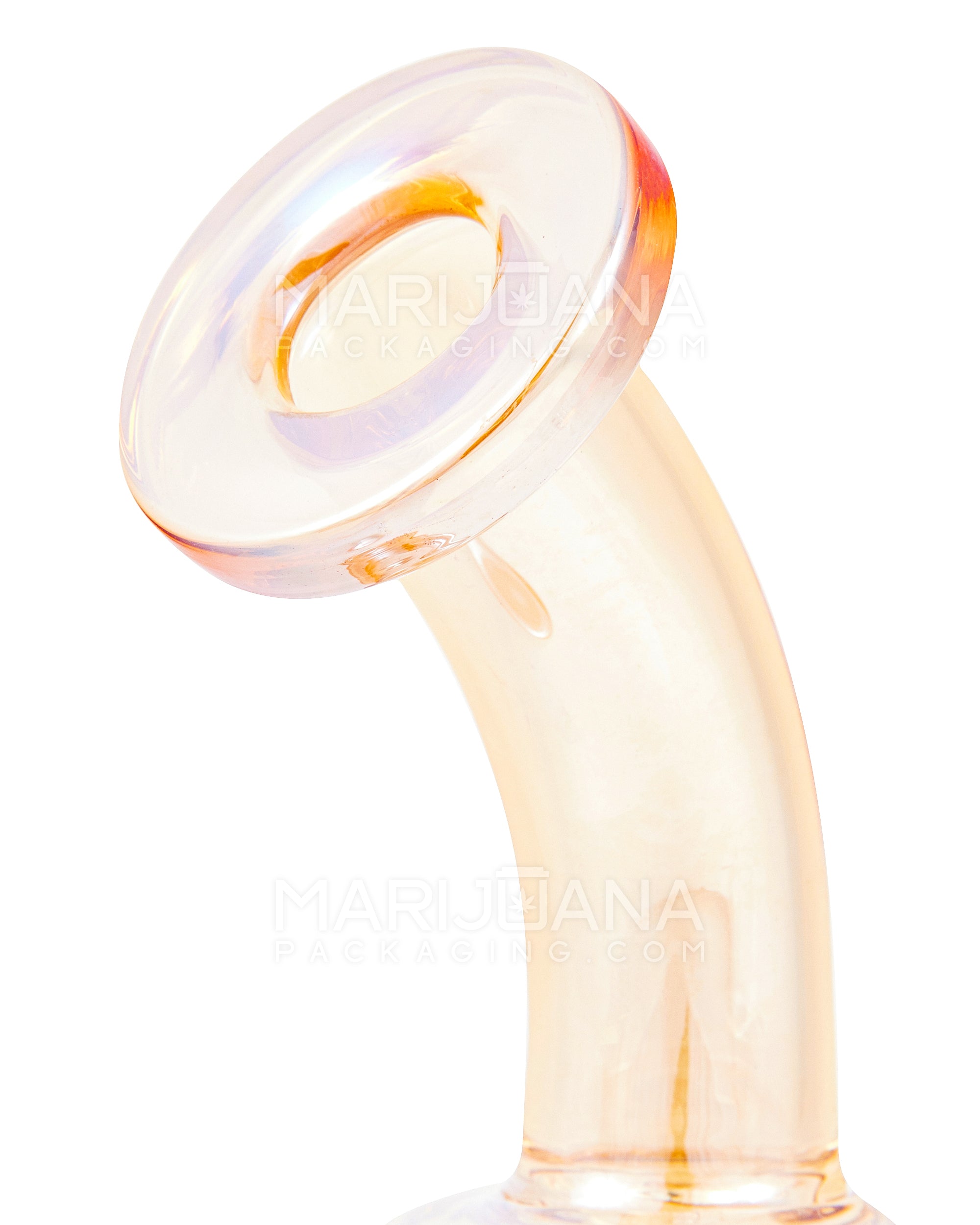 Bent Neck Iridescent Glass Dab Rig | 6in Tall - 14mm Banger - Amber - 4