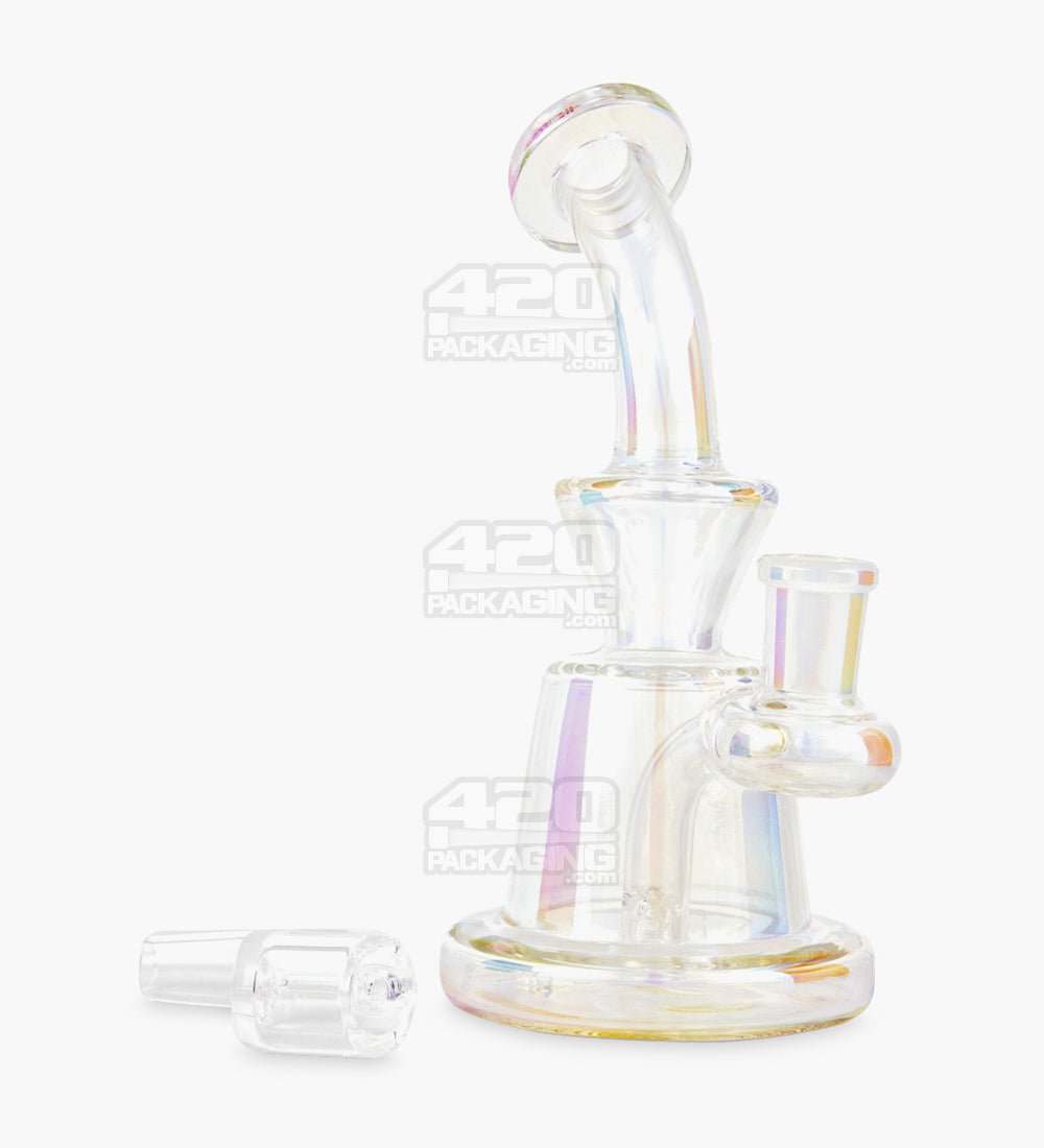 Bent Neck Iridescent Glass Dab Rig | 6in Tall - 14mm Banger - Clear - 2