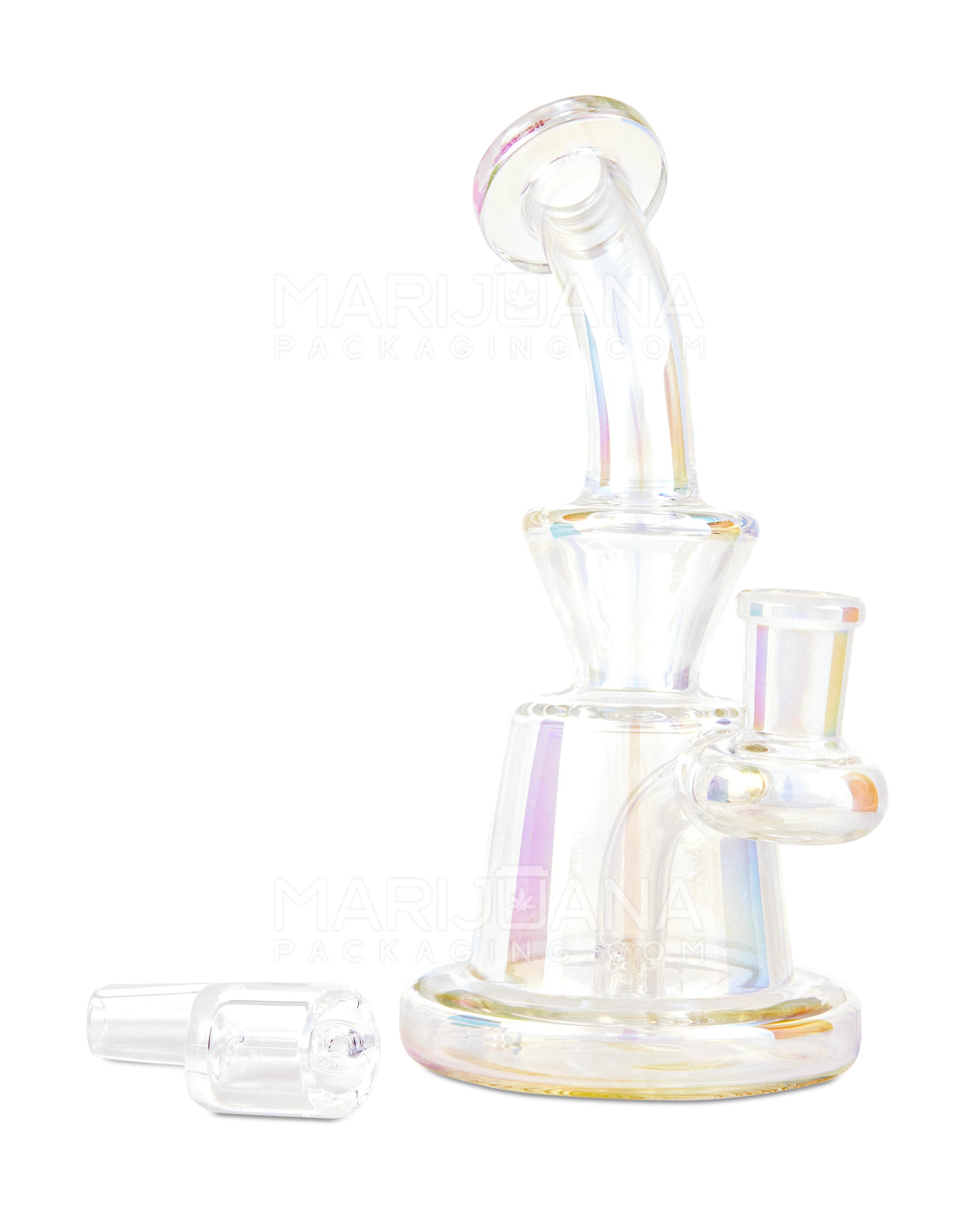 Bent Neck Iridescent Glass Dab Rig | 6in Tall - 14mm Banger - Clear - 2