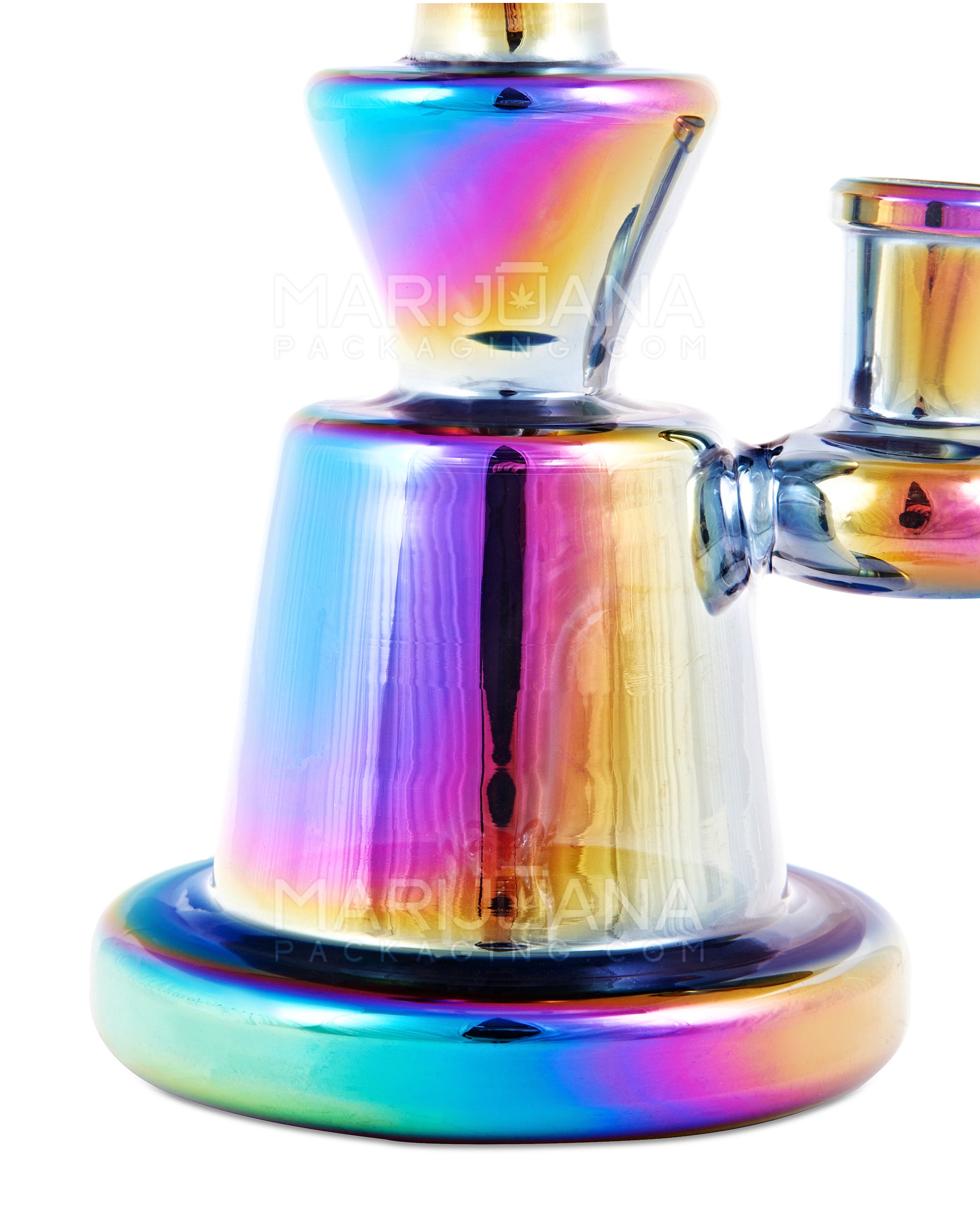 Bent Neck Iridescent Glass Baker Dab Rig | 6in Tall - 14mm Banger - Rainbow - 3