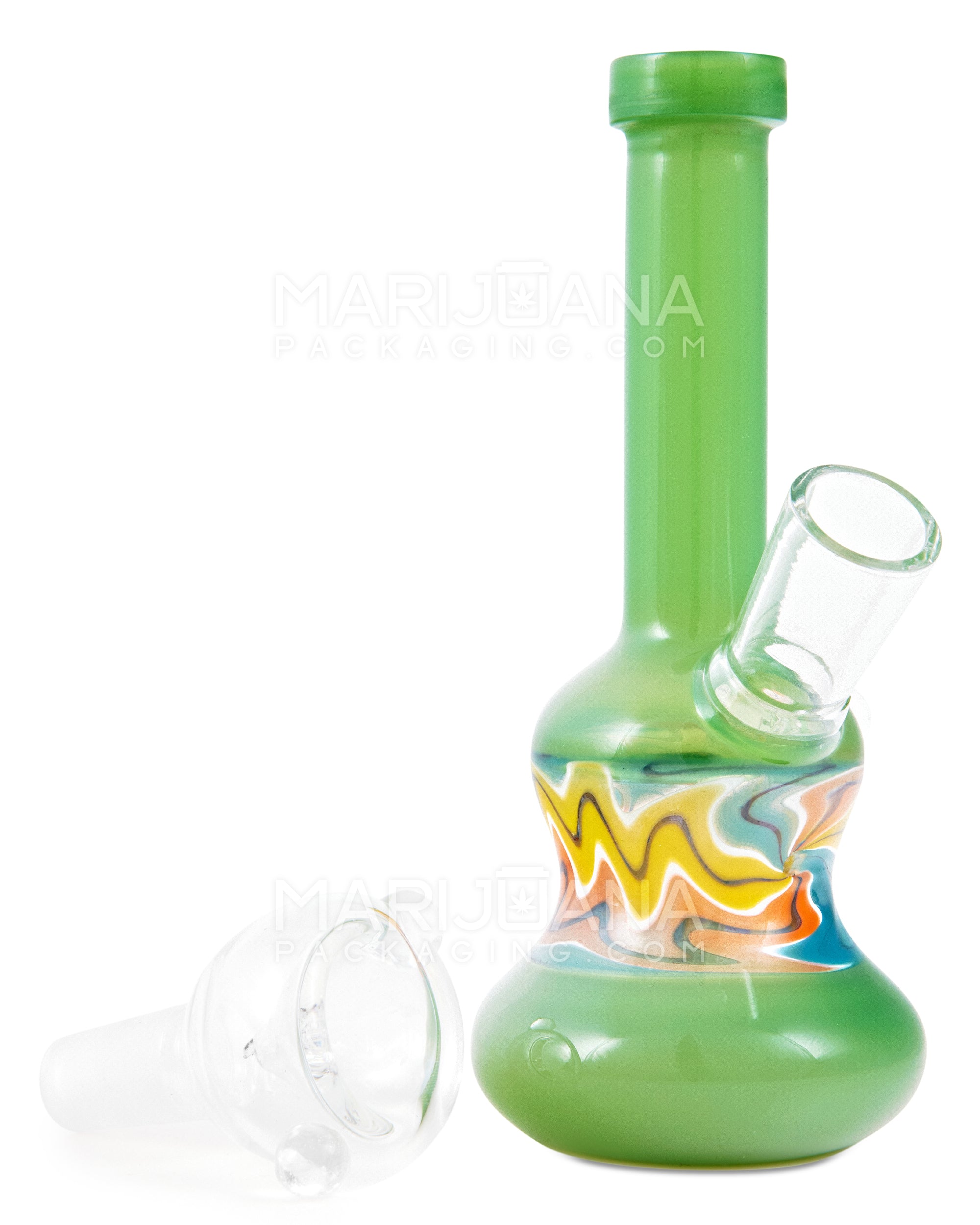 Straight Neck Wig Wag Glass Water Pipe | 5in Tall - 14mm Bowl - Green - 2