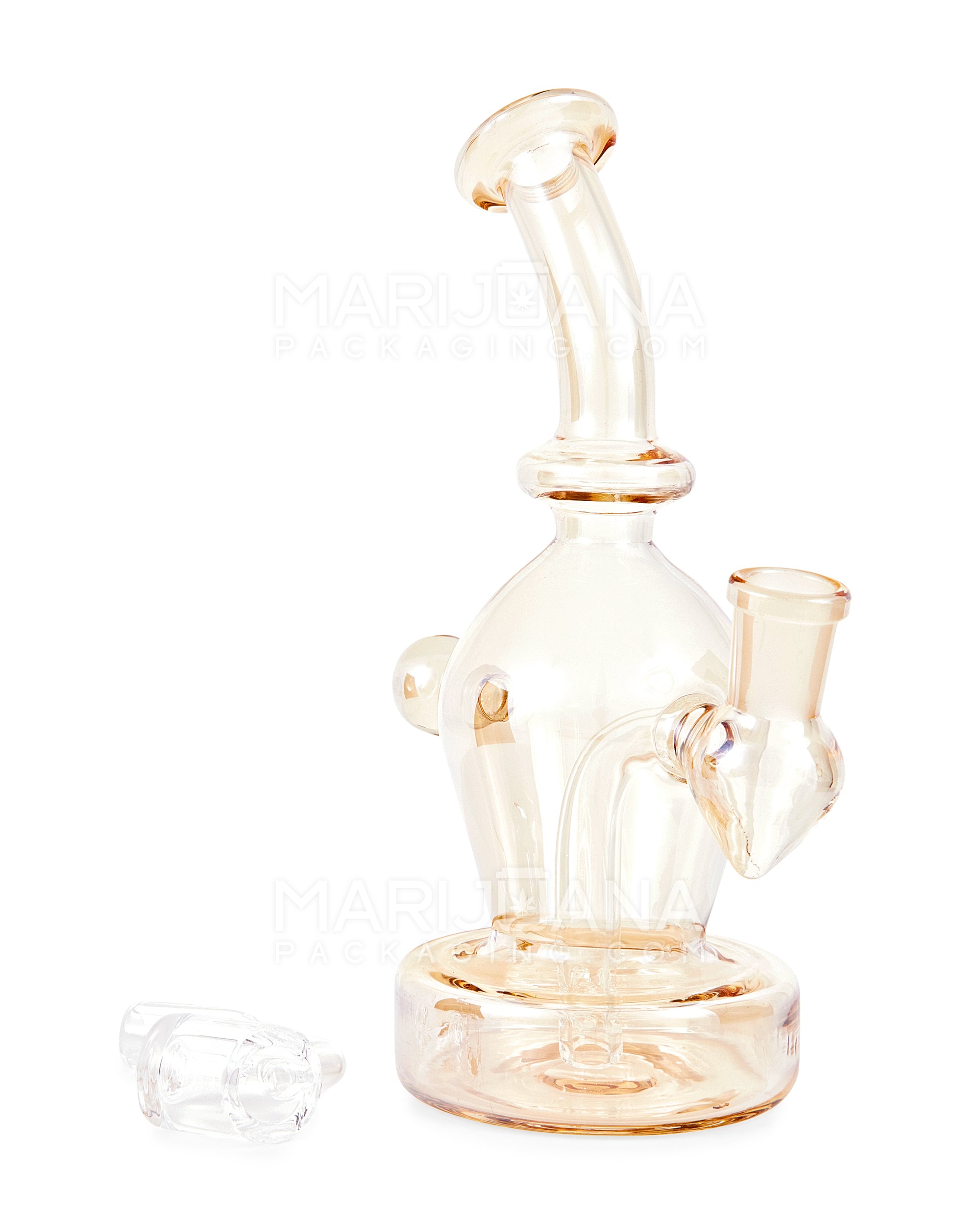USA Glass | Bent Neck Iridescent Glass Dab Rig w/ Thick Base | 7in Tall - 14mm Banger - Amber - 2