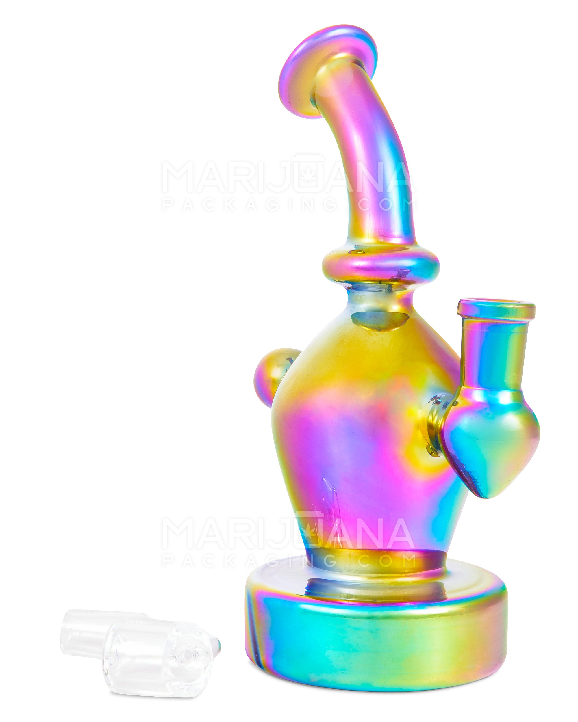 USA Glass | Bent Neck Iridescent Glass Dab Rig w/ Thick Base | 7in Tall - 14mm Banger - Iridescent - 2