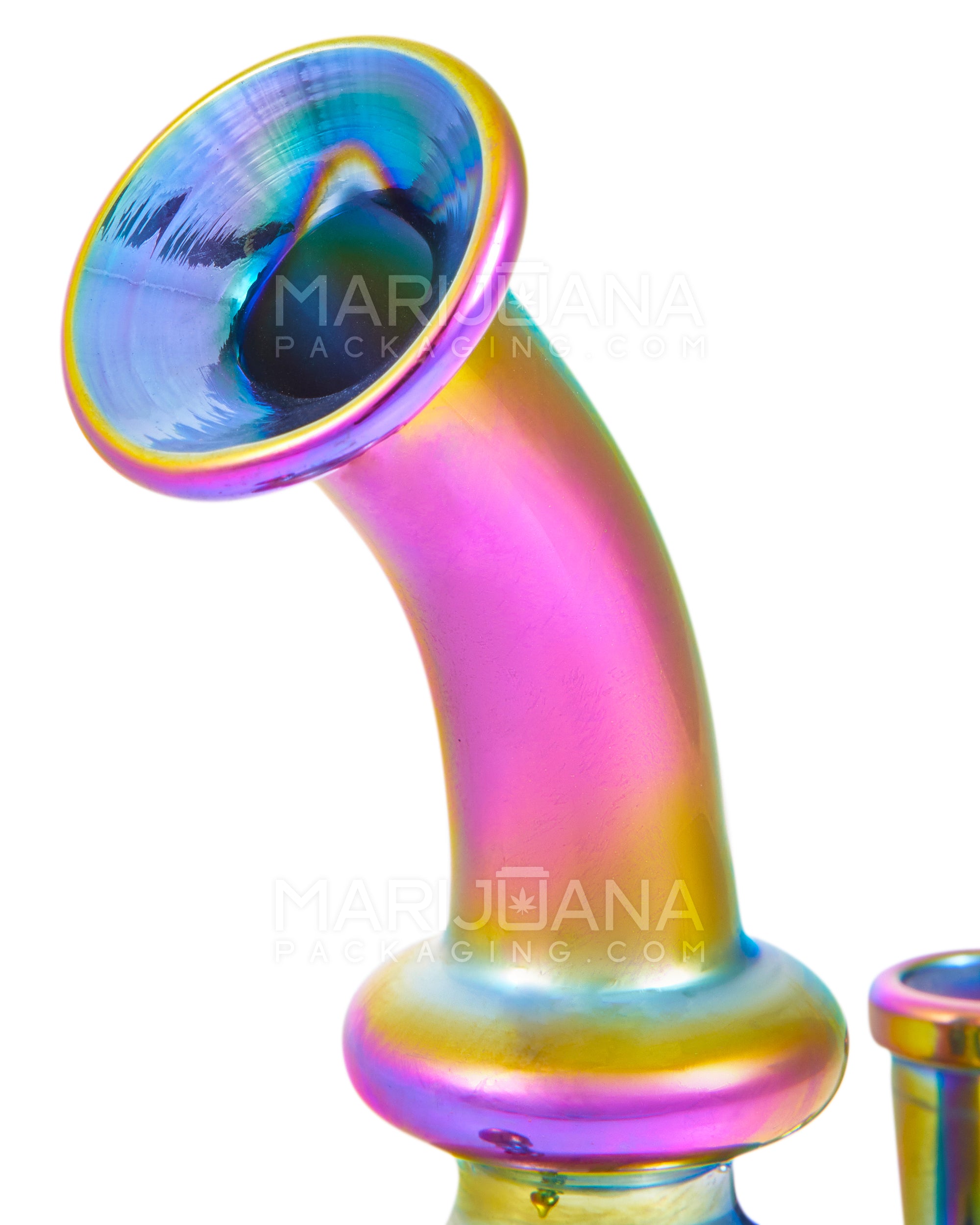 USA Glass | Bent Neck Iridescent Glass Dab Rig w/ Thick Base | 7in Tall - 14mm Banger - Iridescent - 4