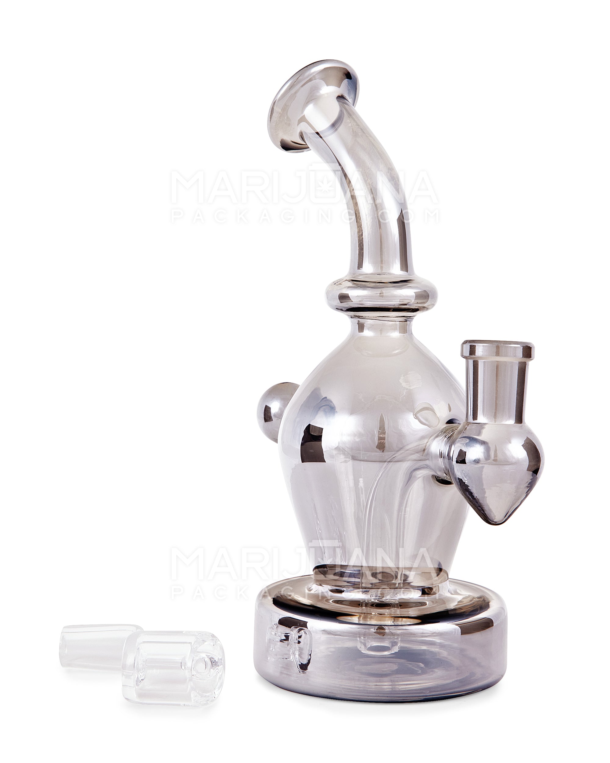 USA Glass | Bent Neck Iridescent Glass Dab Rig w/ Thick Base | 7in Tall - 14mm Banger - Smoke - 2