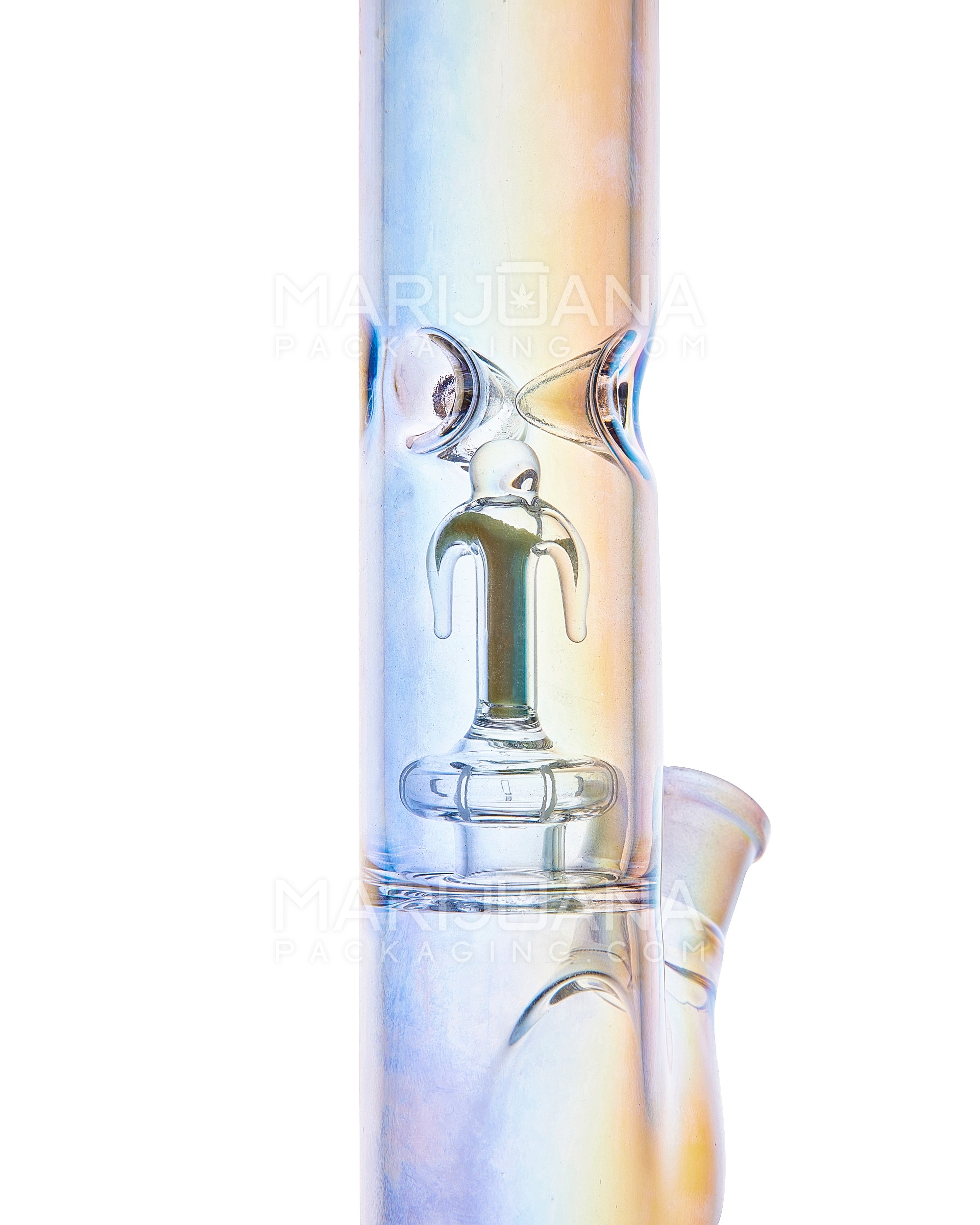 Iridescent Space UFO Perc Glass Water Pipe | 12in Tall - 14mm Bowl - Amber - 3
