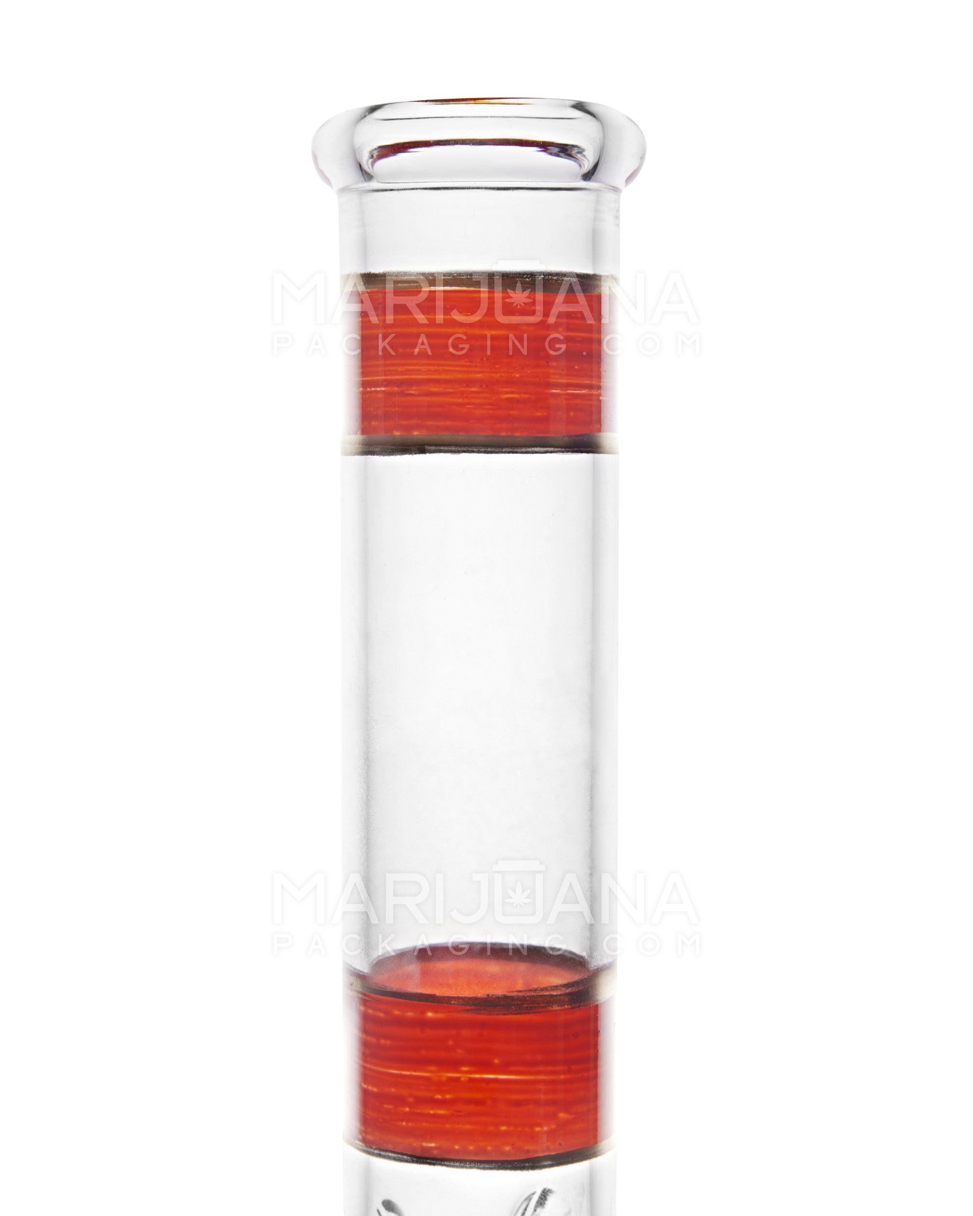 Straight Neck Painted Stripe Glass Beaker Water Pipe w/ Ice Catcher | 10.5in Tall - 14mm Bowl - Red
