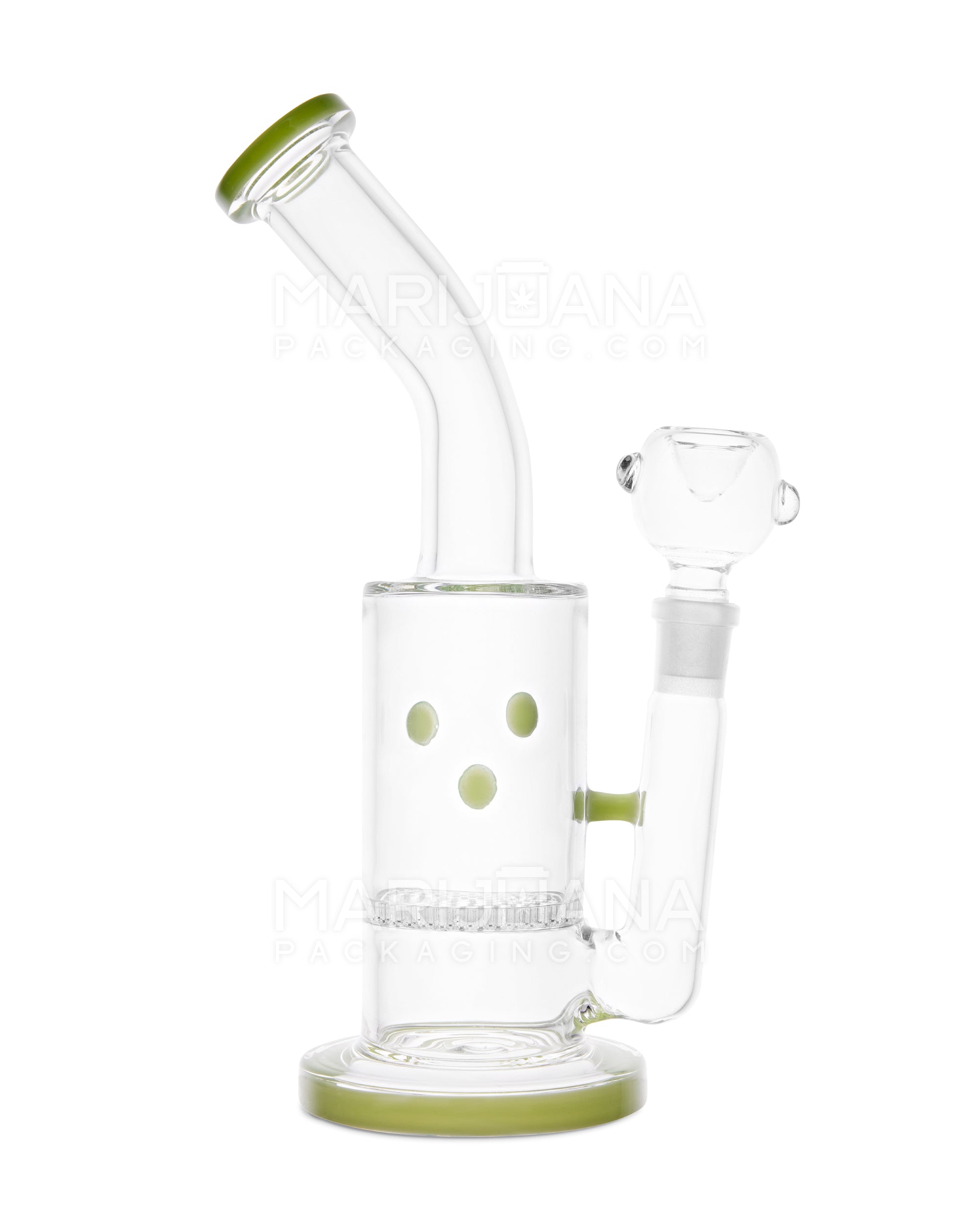 Bent Neck Honeycomb Perc Speckled Glass Water Pipe w/ Thick Base | 9in Tall - 14mm Bowl - Green