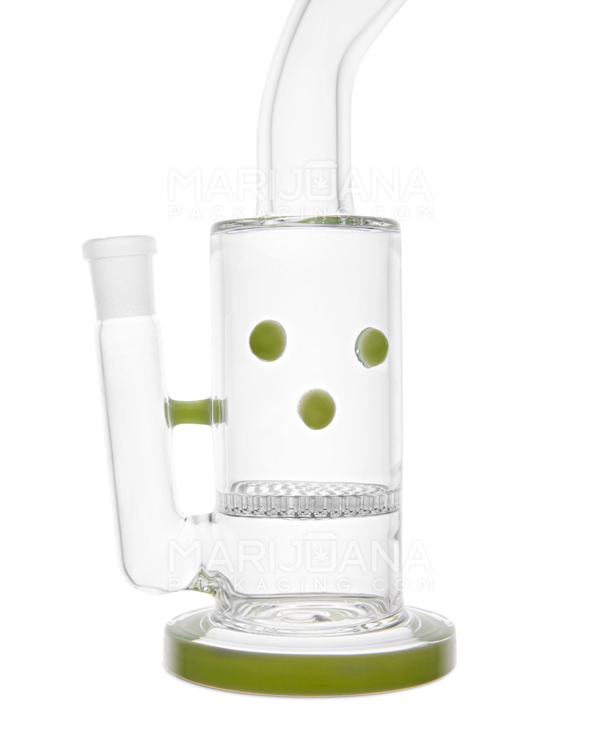 Bent Neck Honeycomb Perc Speckled Glass Water Pipe w/ Thick Base | 9in Tall - 14mm Bowl - Green