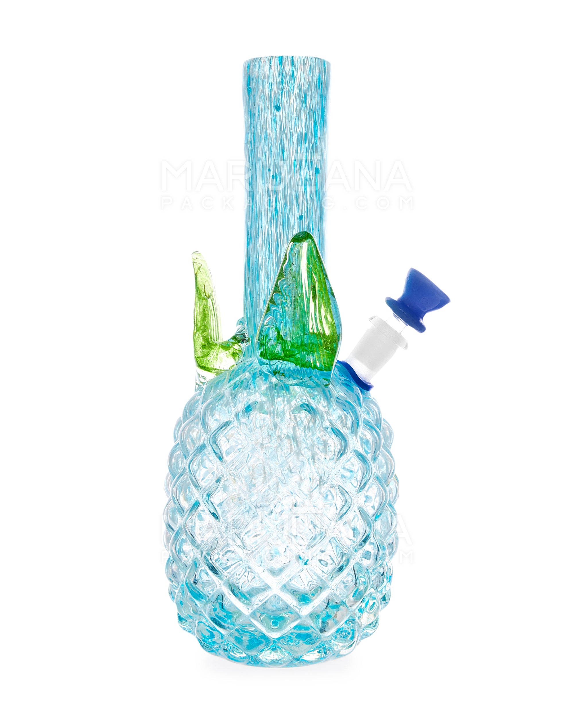 Straight Neck Color Pull Pineapple Glass Water Pipe | 12in Tall - 14mm Bowl - Blue - 1