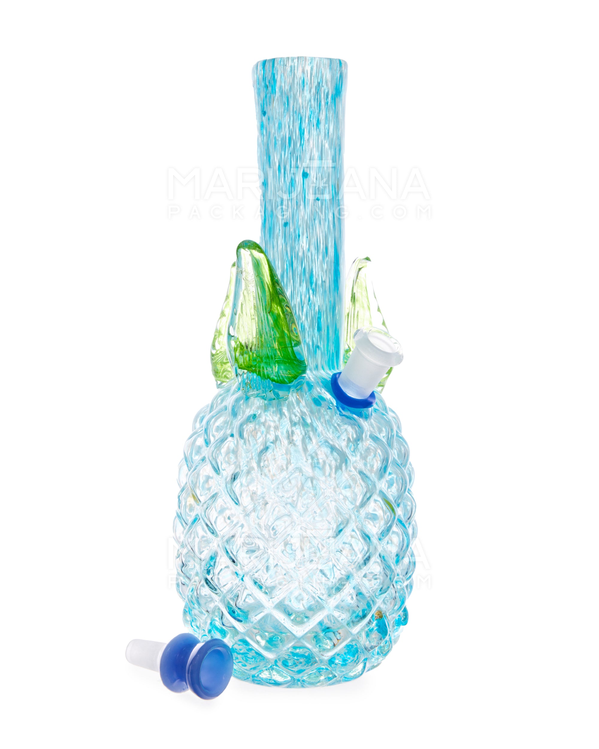 Straight Neck Color Pull Pineapple Glass Water Pipe | 12in Tall - 14mm Bowl - Blue - 2