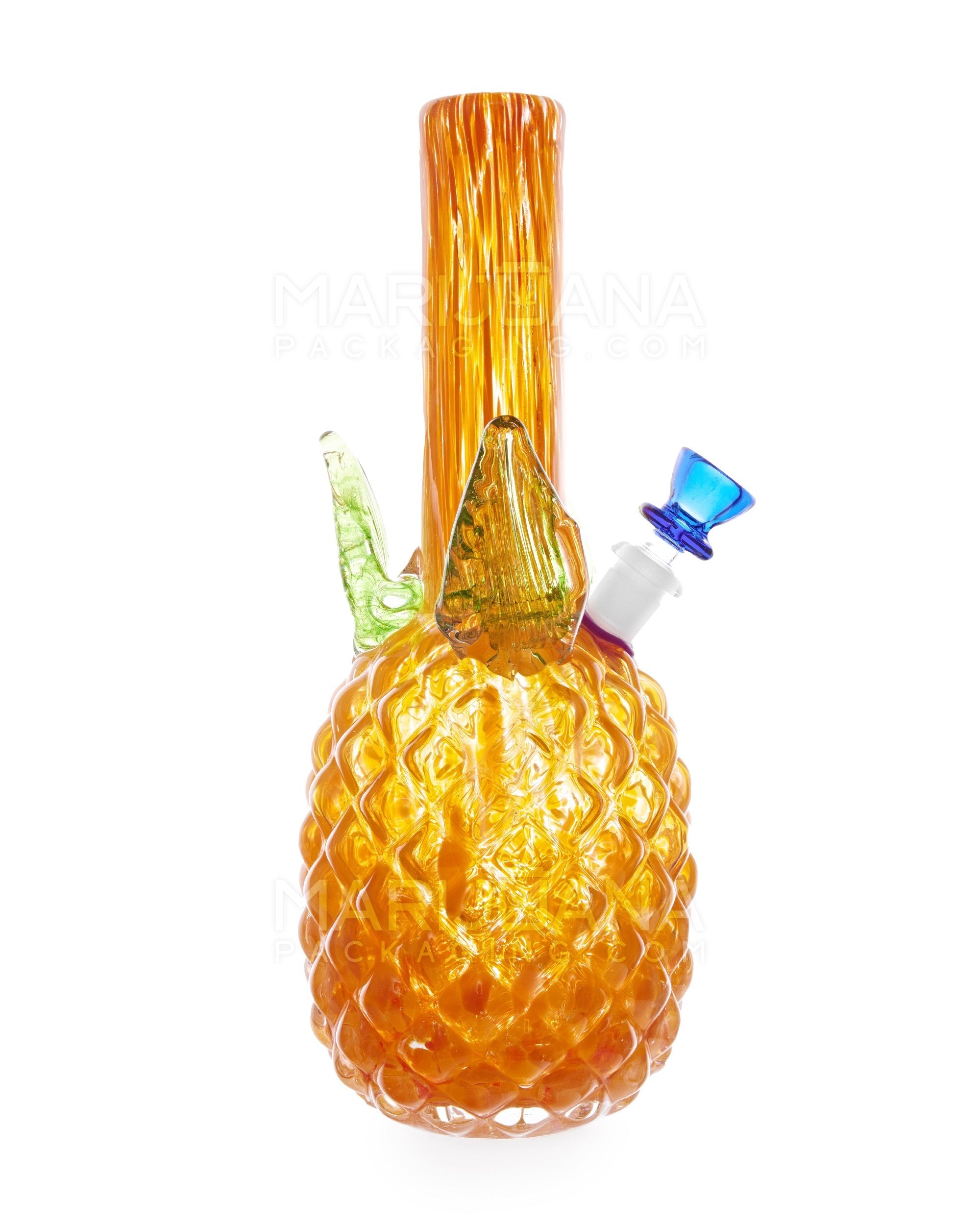 Straight Neck Color Pull Pineapple Glass Water Pipe | 12in Tall - 14mm Bowl - Orange - 1