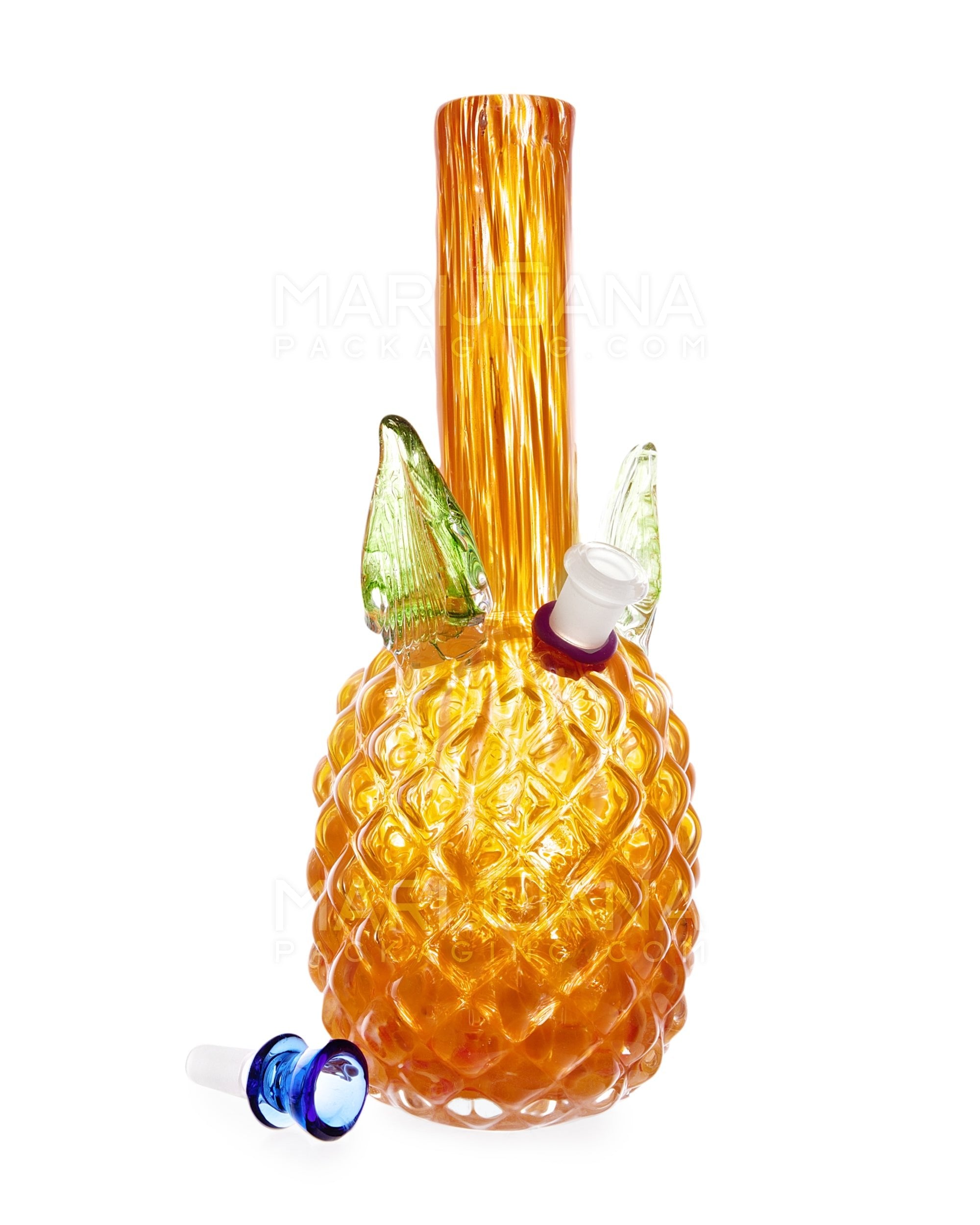 Straight Neck Color Pull Pineapple Glass Water Pipe | 12in Tall - 14mm Bowl - Orange - 2