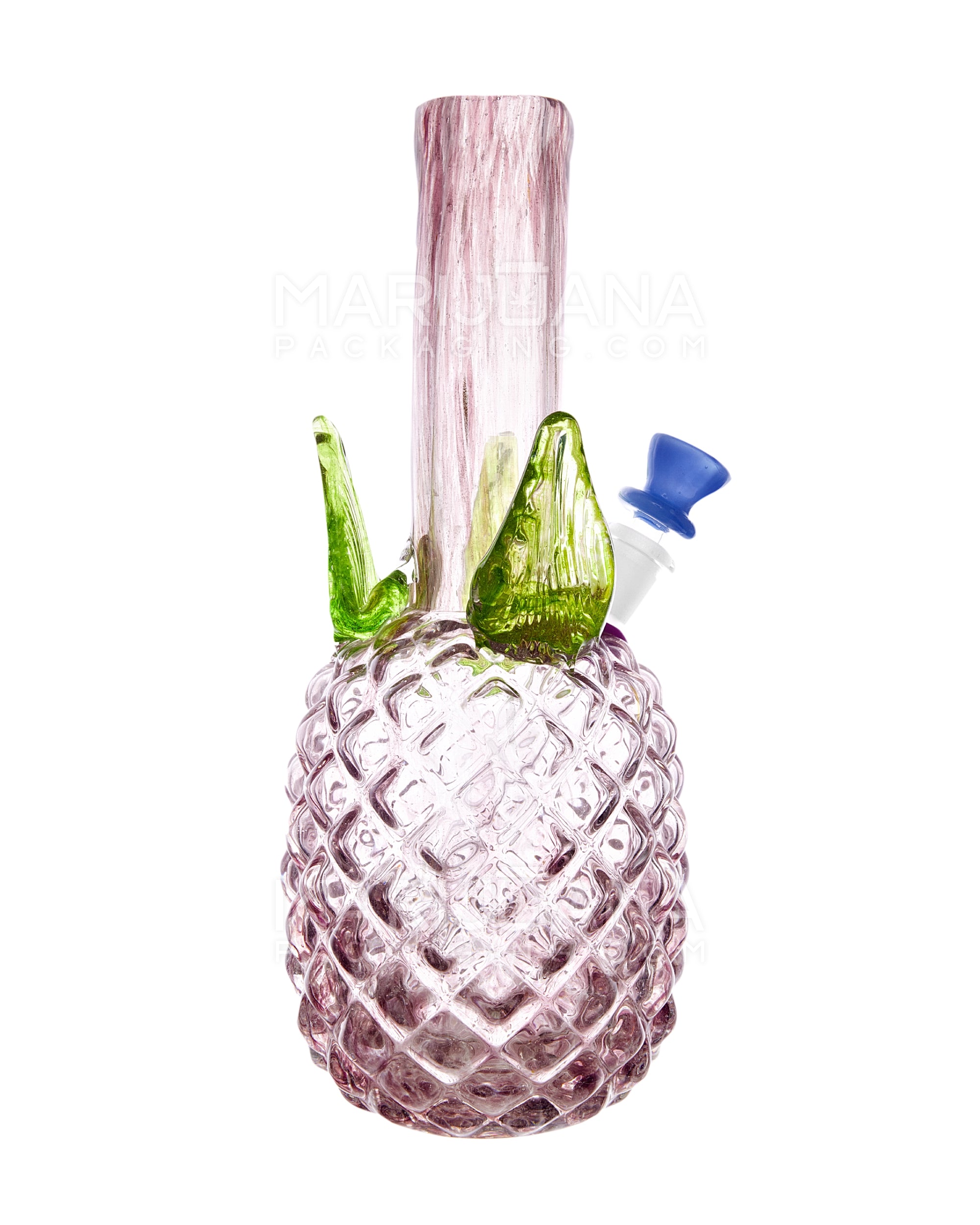 Straight Neck Color Pull Pineapple Glass Water Pipe | 12in Tall - 14mm Bowl - Purple