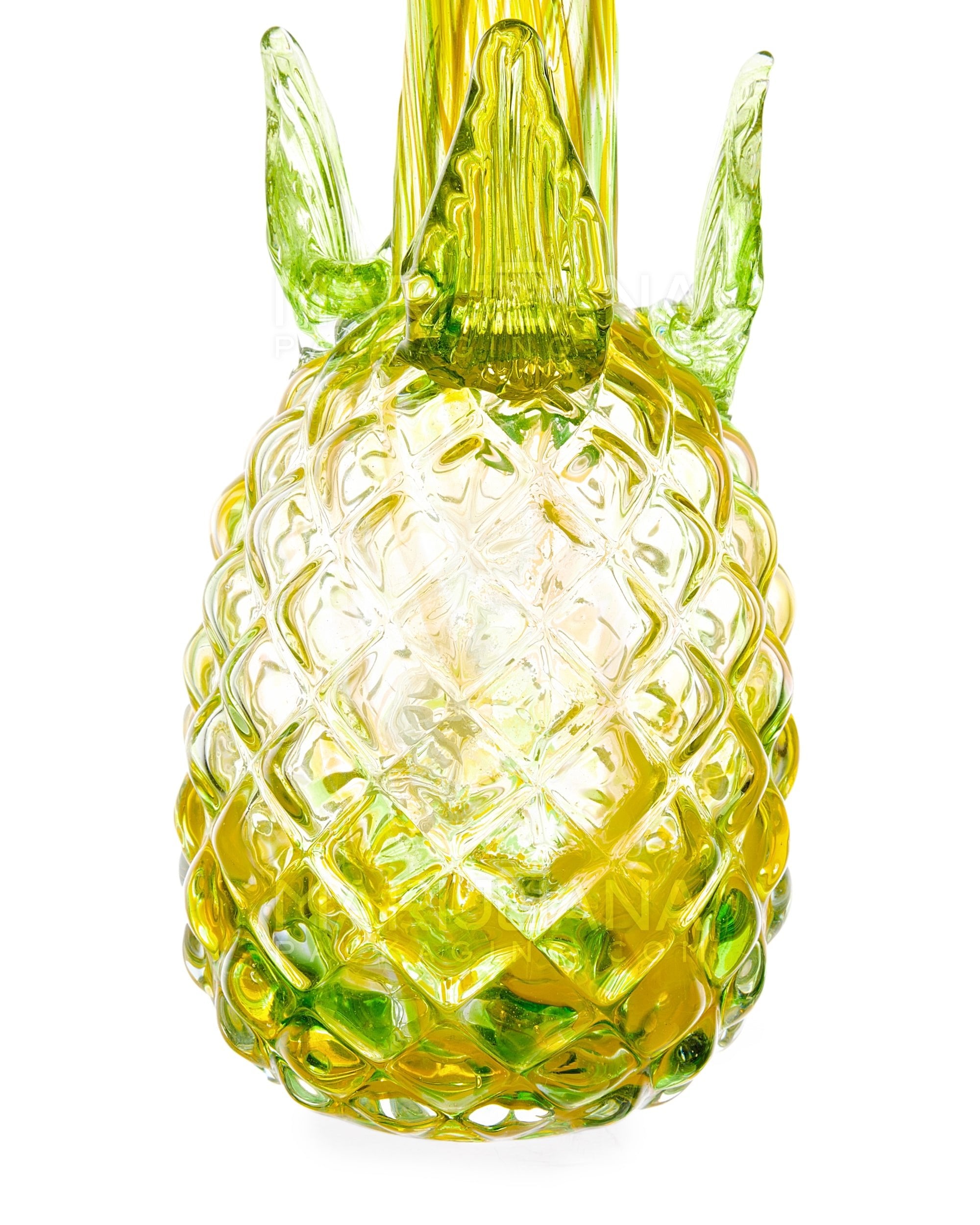 Straight Neck Color Pull Pineapple Glass Water Pipe | 12in Tall - 14mm Bowl - Yellow - 3