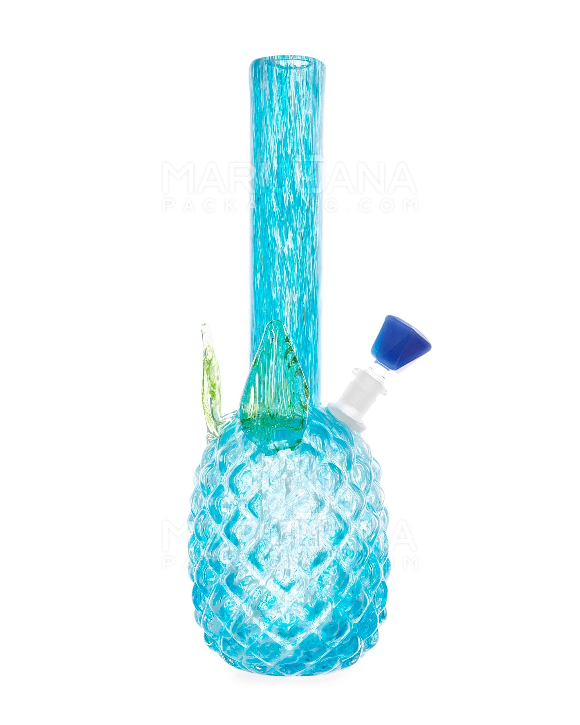 Straight Neck Color Pull Pineapple Glass Water Pipe | 14in Tall - 14mm Bowl - Blue - 1