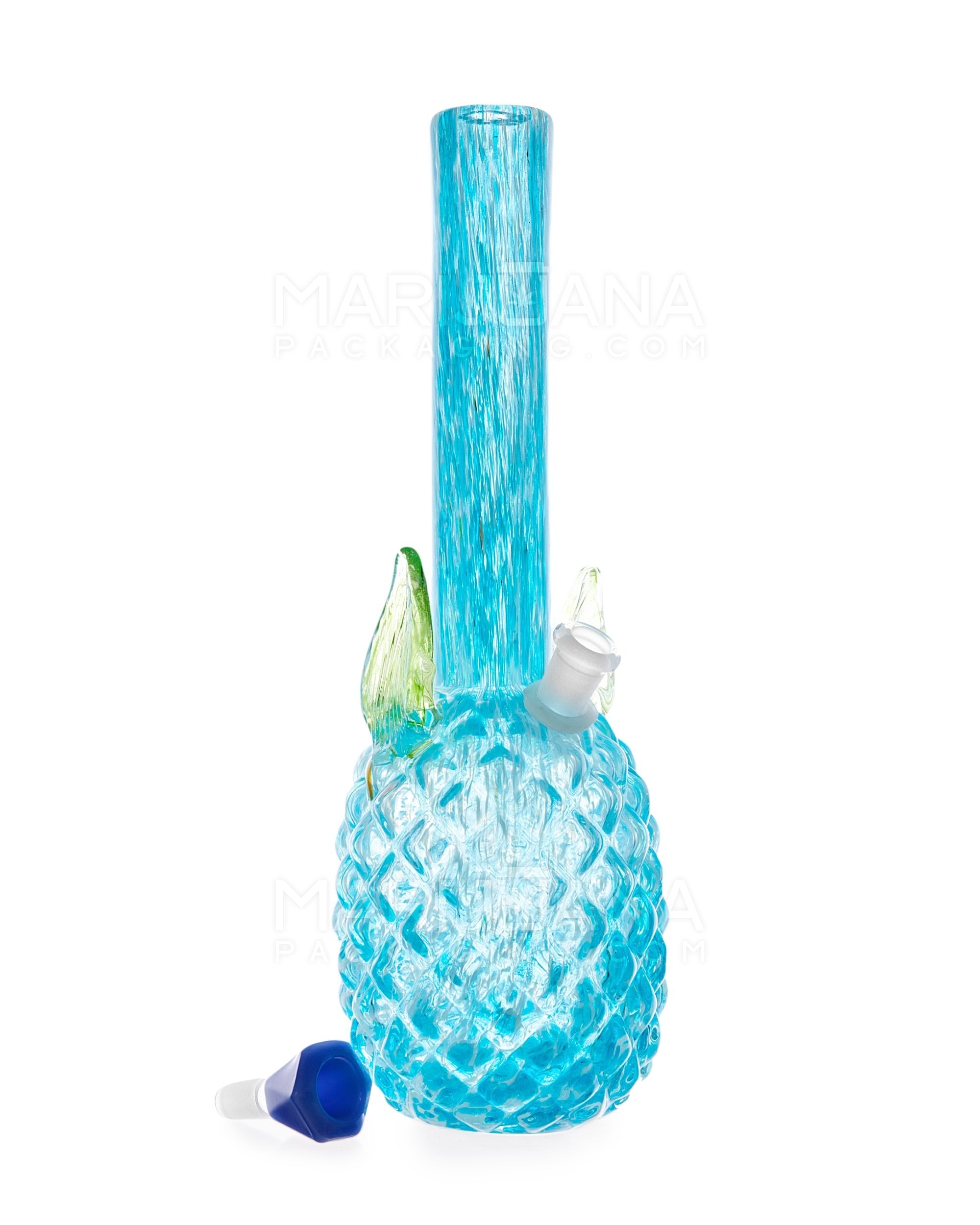 Straight Neck Color Pull Pineapple Glass Water Pipe | 14in Tall - 14mm Bowl - Blue - 2